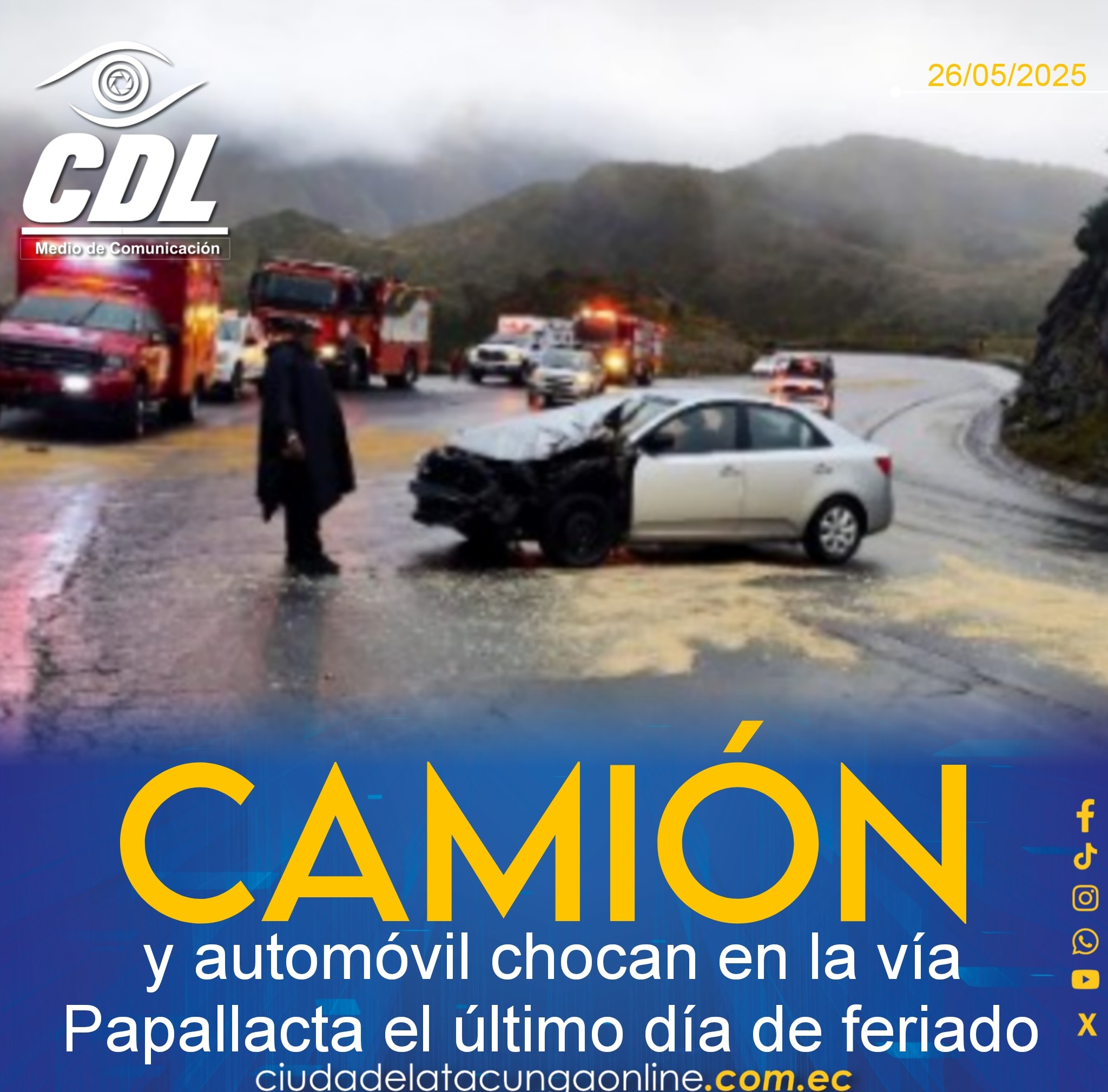 Camión y automóvil chocan en la vía Papallacta el último día de feriado