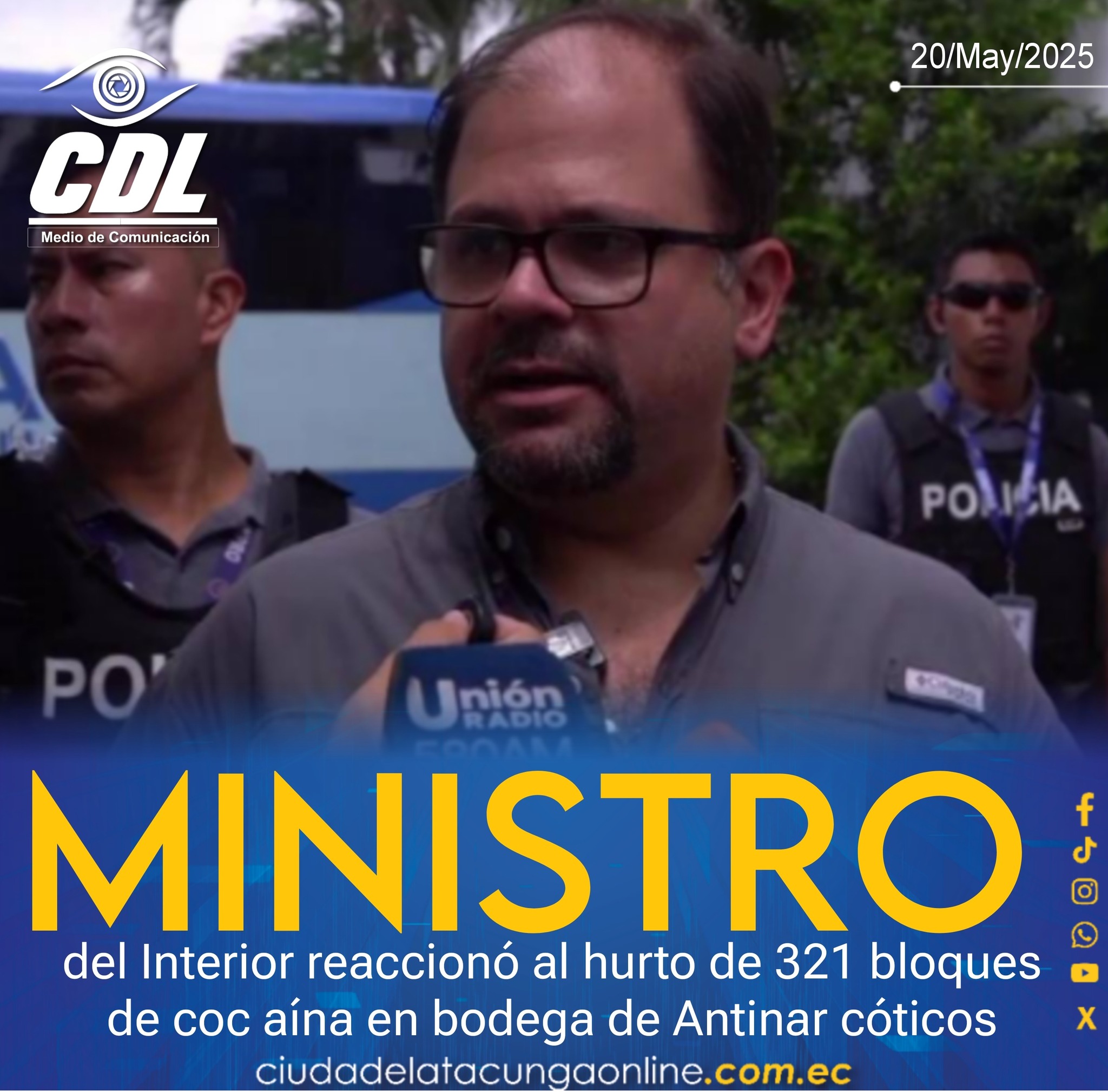 Ministro del Interior reaccionó al hurto de 321 bloques de coc aína en bodega de Antinar cóticos