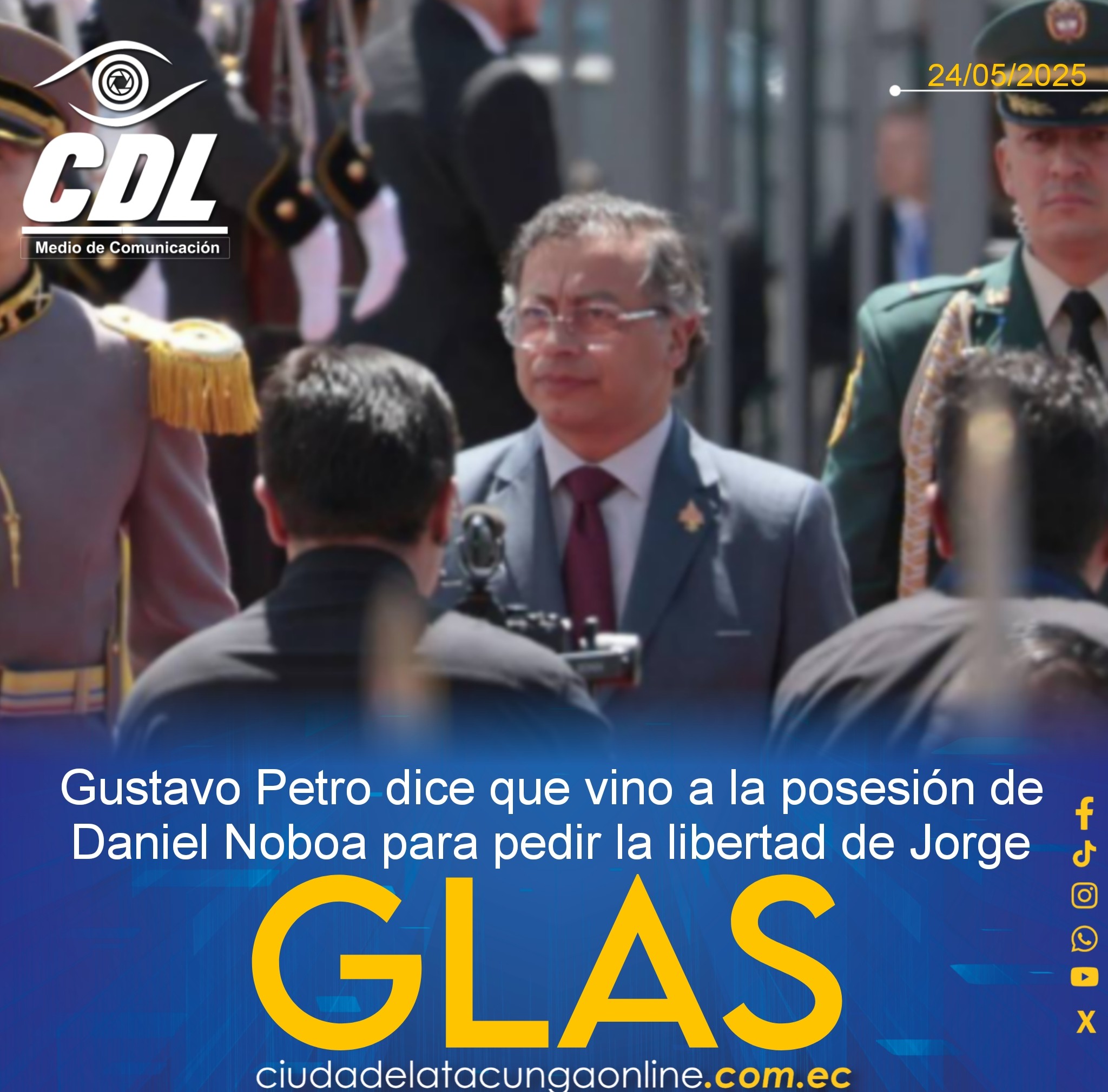 Gustavo Petro dice que vino a la posesión de Daniel Noboa para pedir la libertad de Jorge Glas