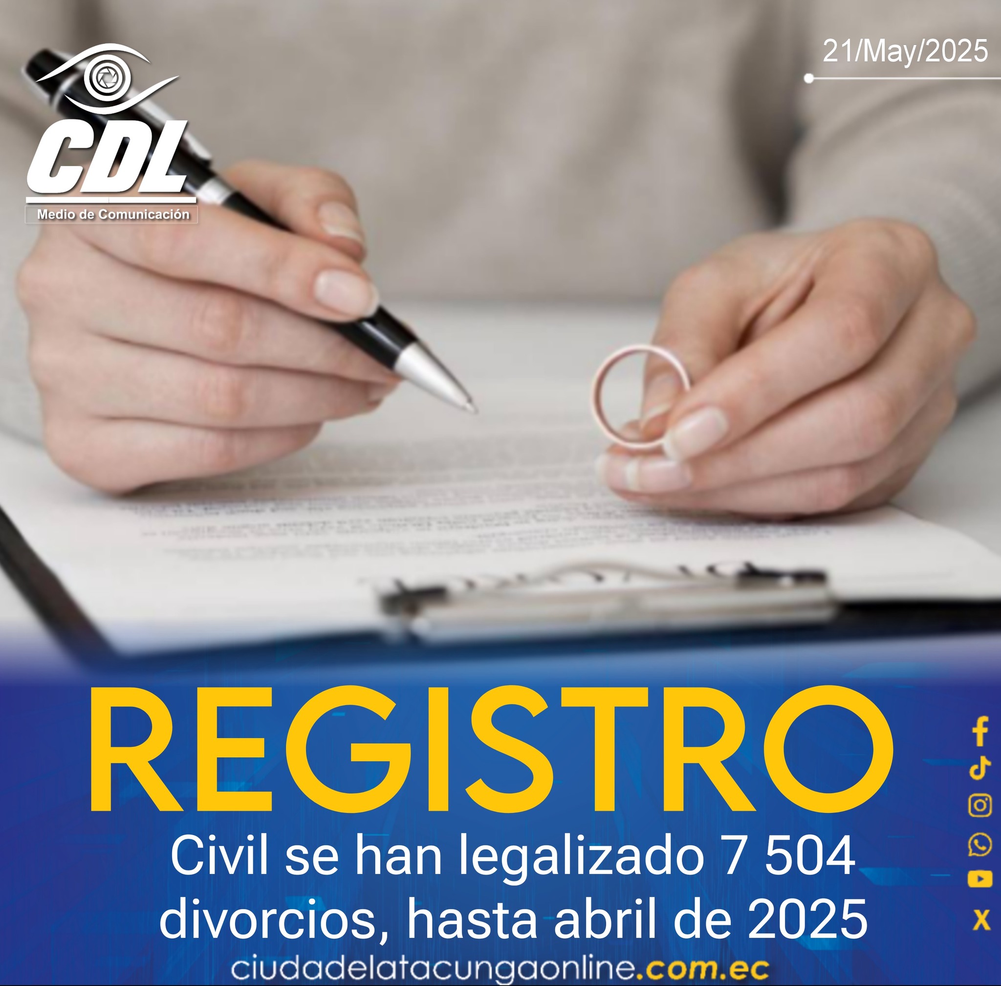 En el Registro Civil se han legalizado 7 504 divorcios, hasta abril de 2025