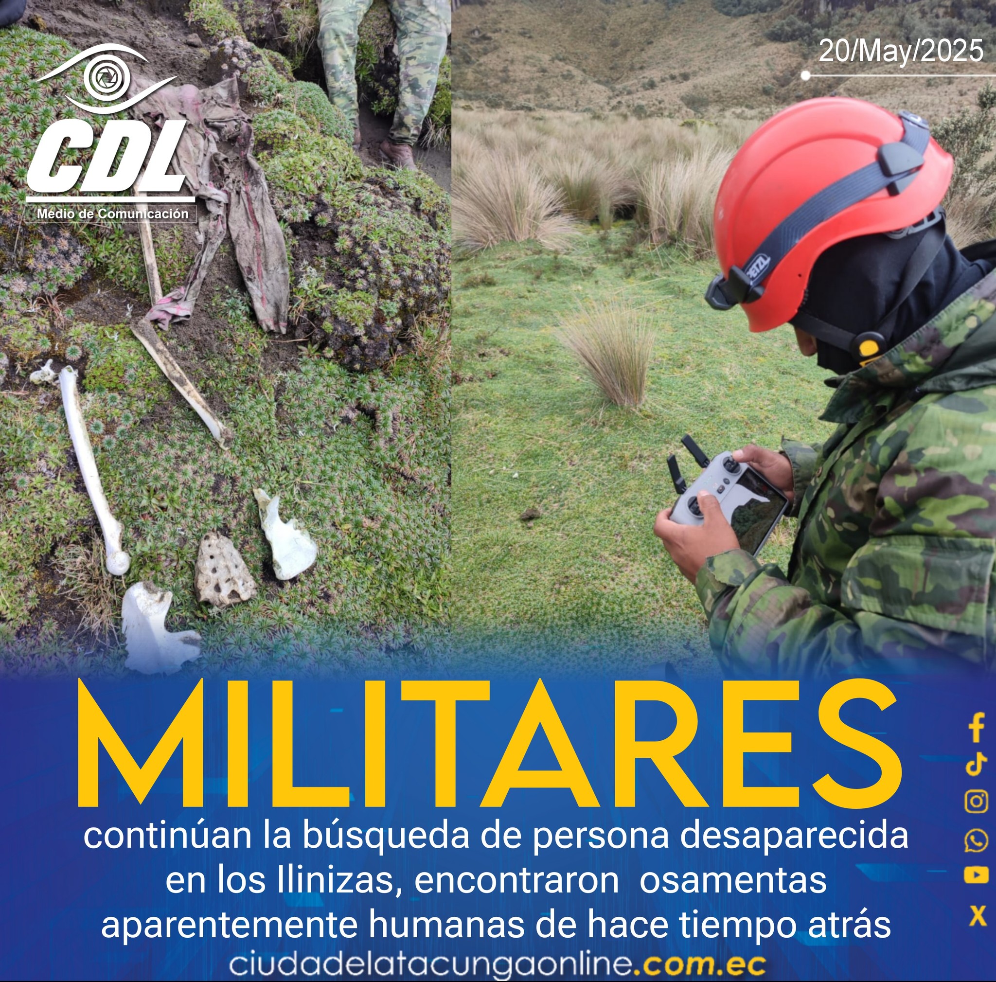 Militares continúan la búsqueda de persona desaparecida en los Ilinizas, encontraron osamentas aparentemente humanas de hace tiempo atrás