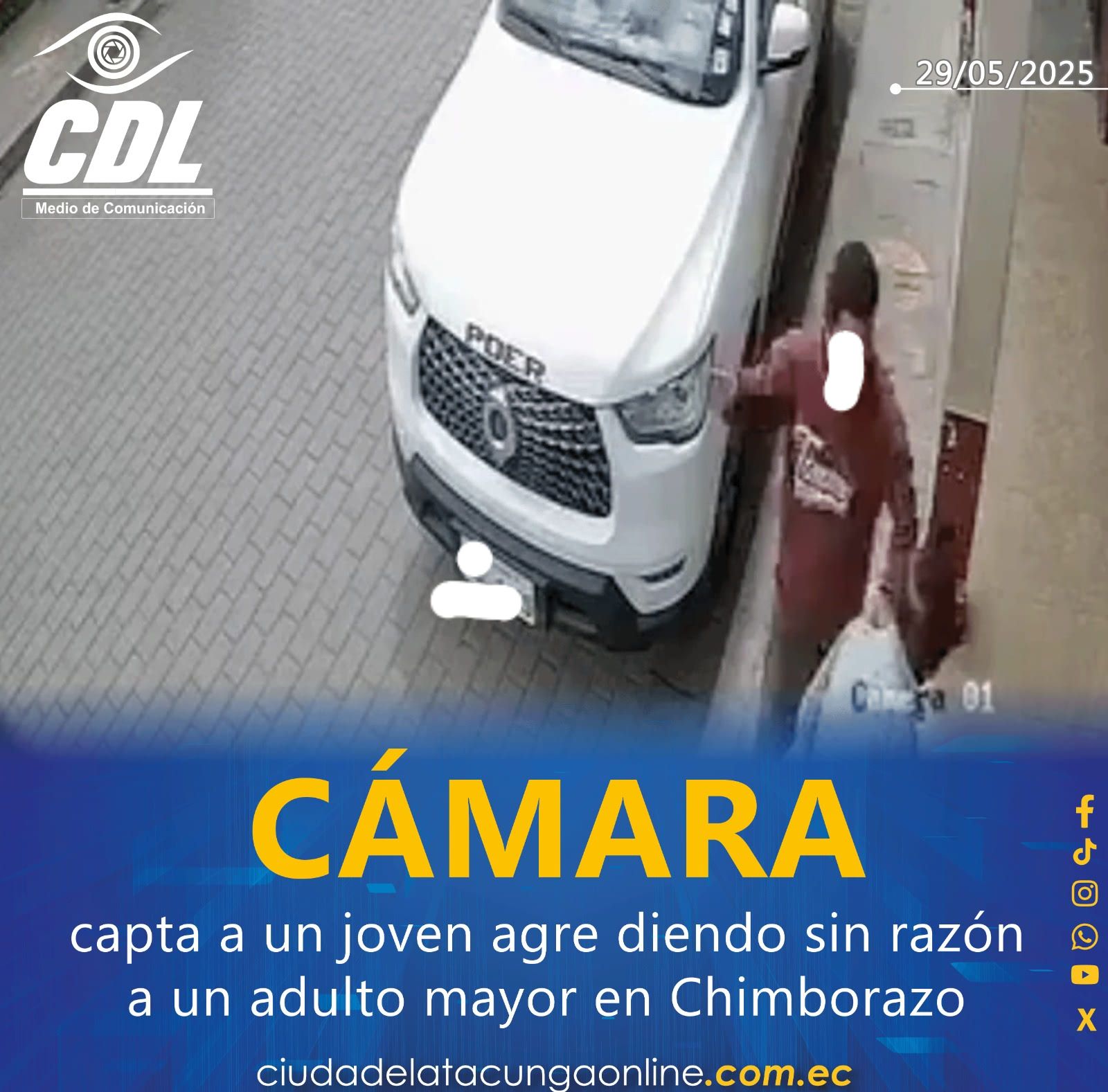 Cámara capta a un joven agrediendo sin razón a un adulto mayor en Chimborazo
