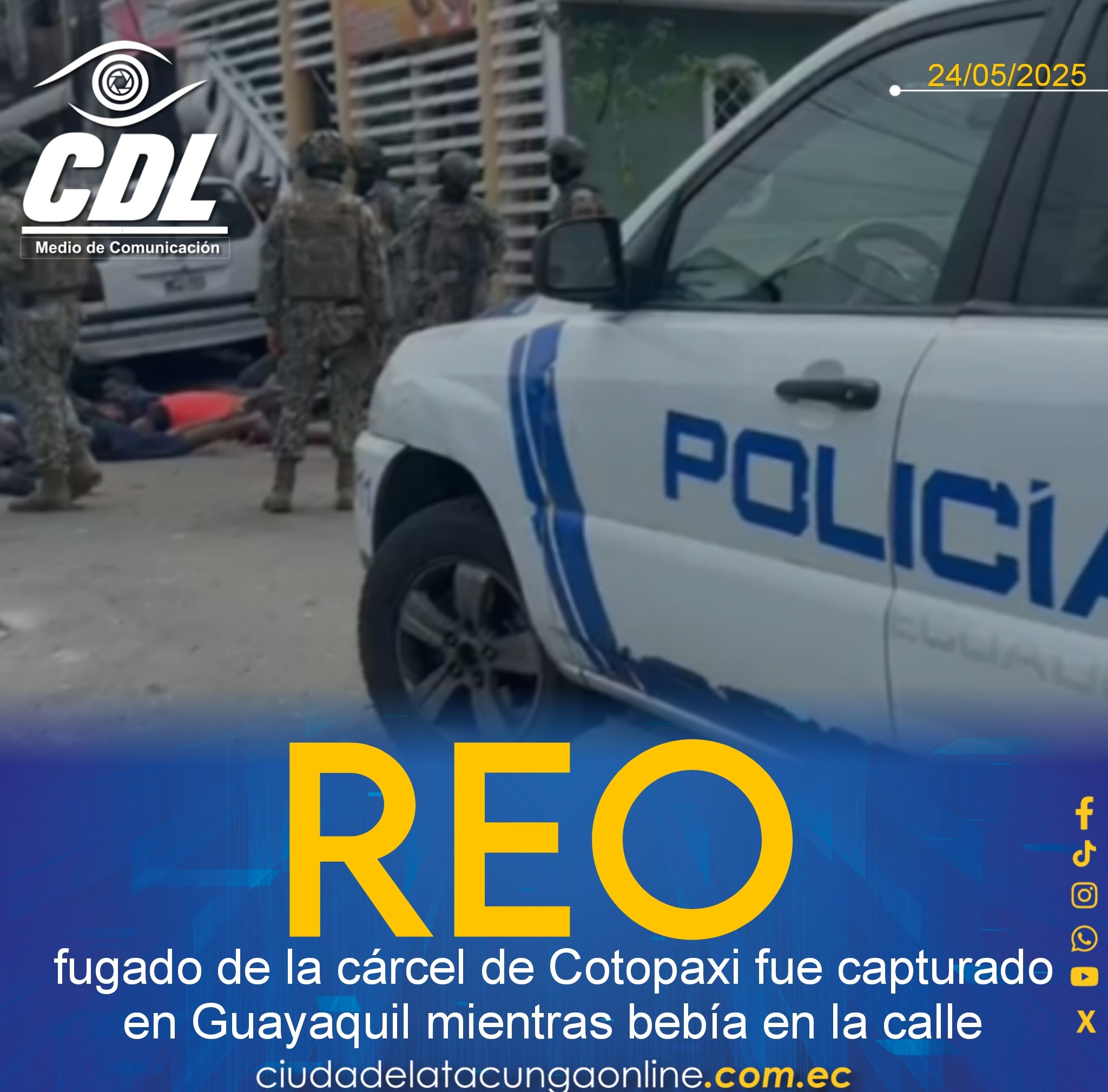 Un reo fugado de la cárcel de Cotopaxi fue capturado en Guayaquil mientras bebía en la calle