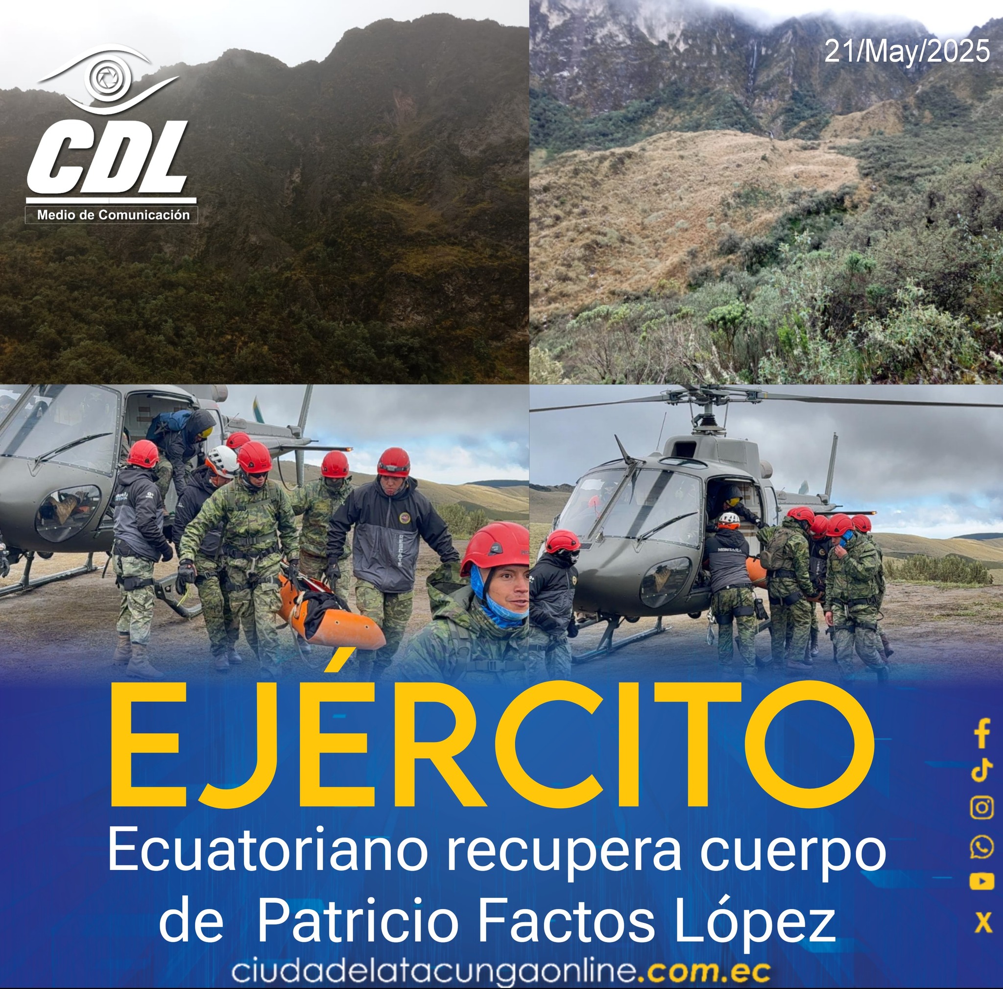 Ejército Ecuatoriano recupera cuerpo de Patricio Factos López