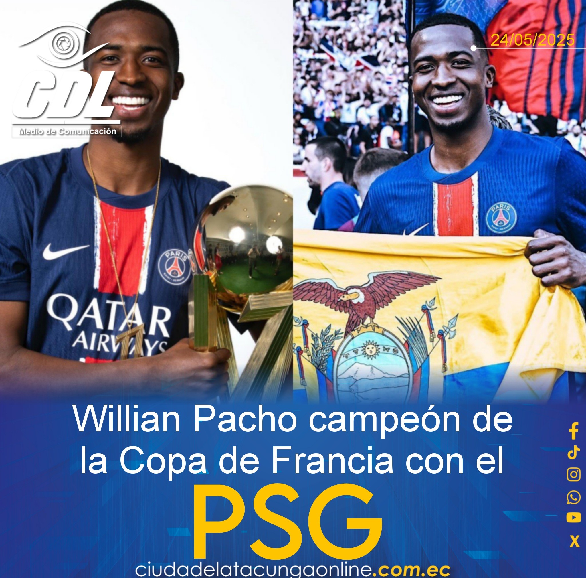 Willian Pacho campeón de la Copa de Francia con el PSG; motivado para la final de la Champions