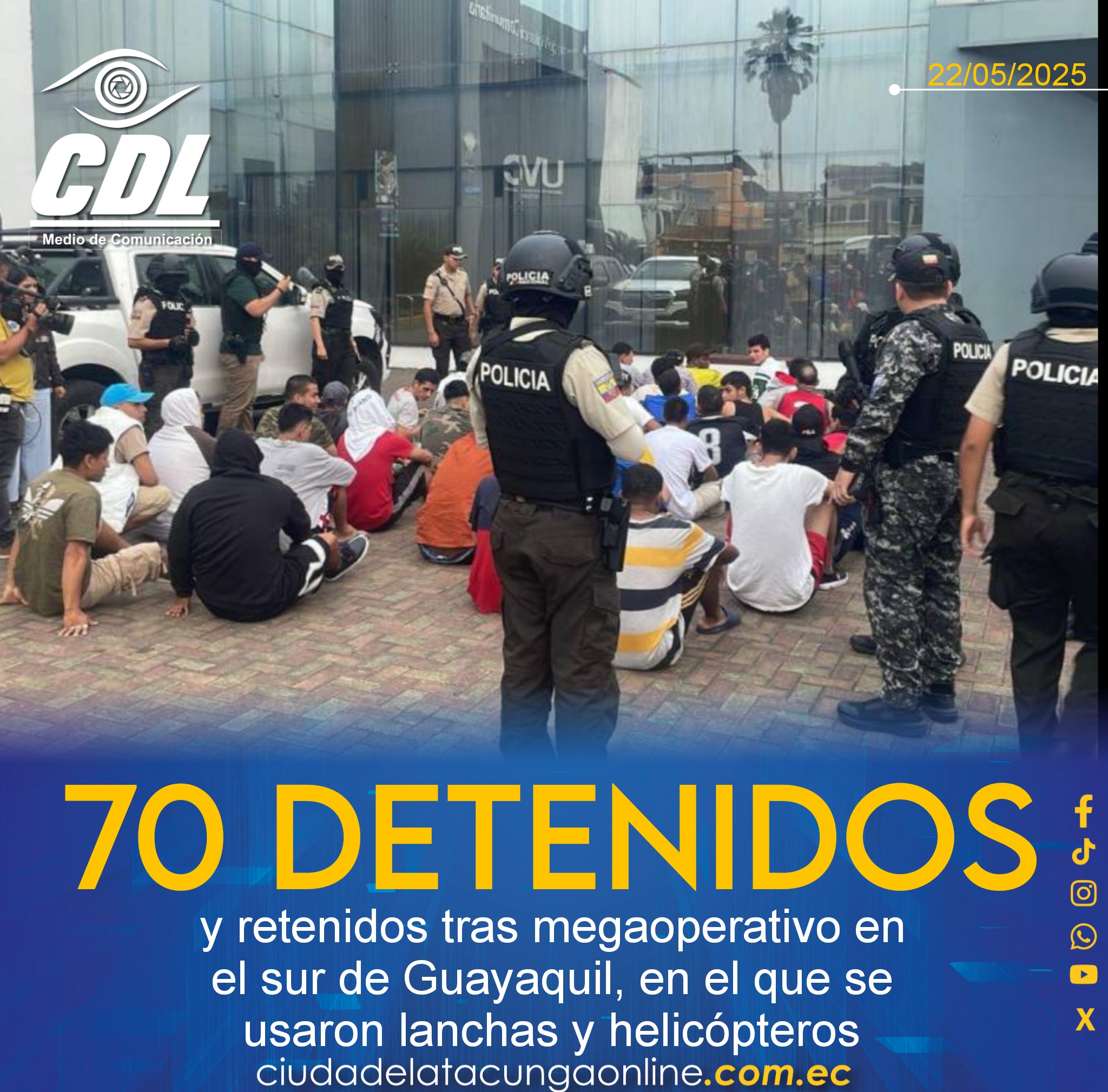 70 detenidos y retenidos tras megaoperativo en el sur de Guayaquil, en el que se usaron lanchas y helicópteros