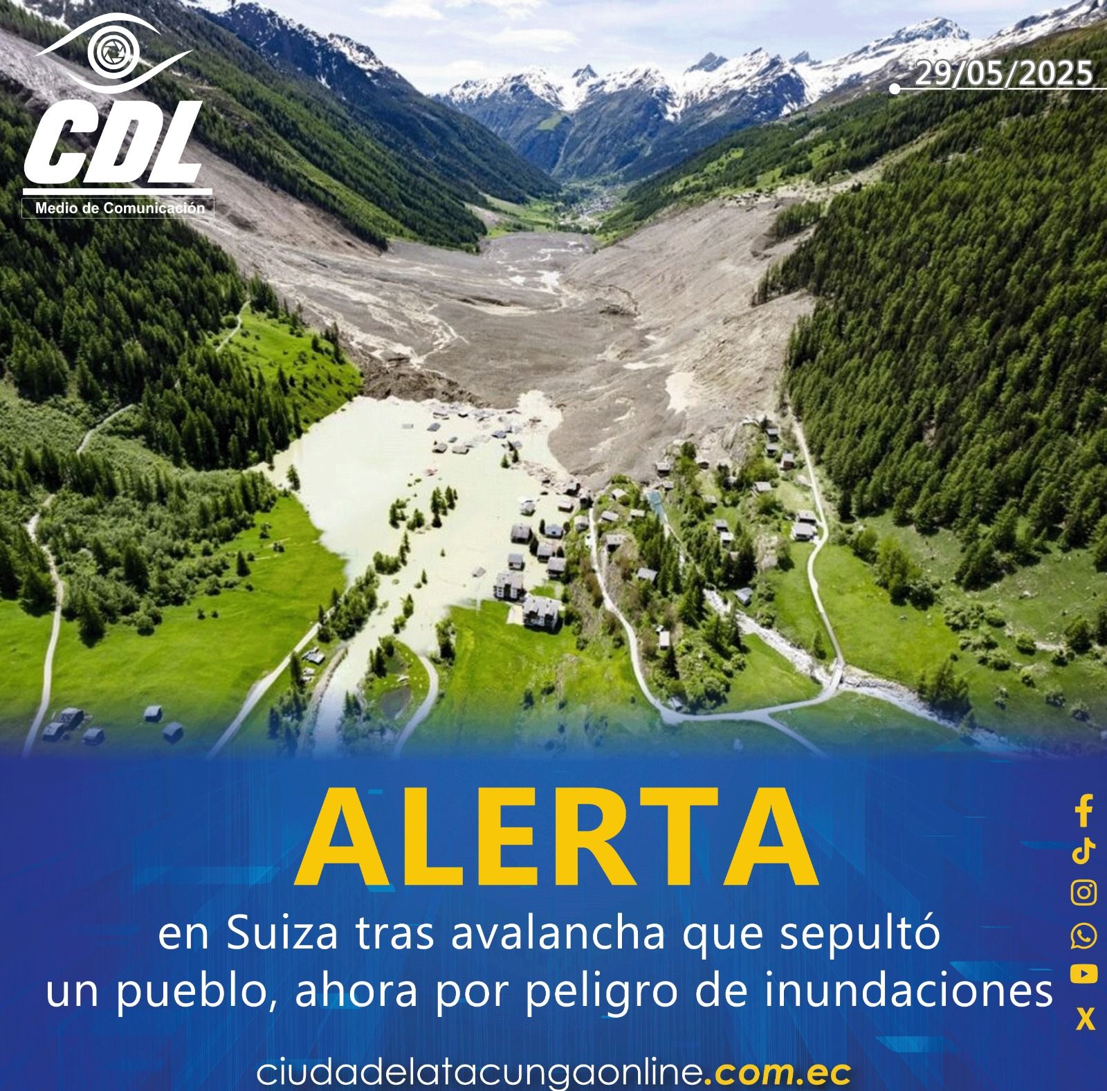 Alerta en Suiza tras avalancha que sepultó un pueblo, ahora por peligro de inundaciones