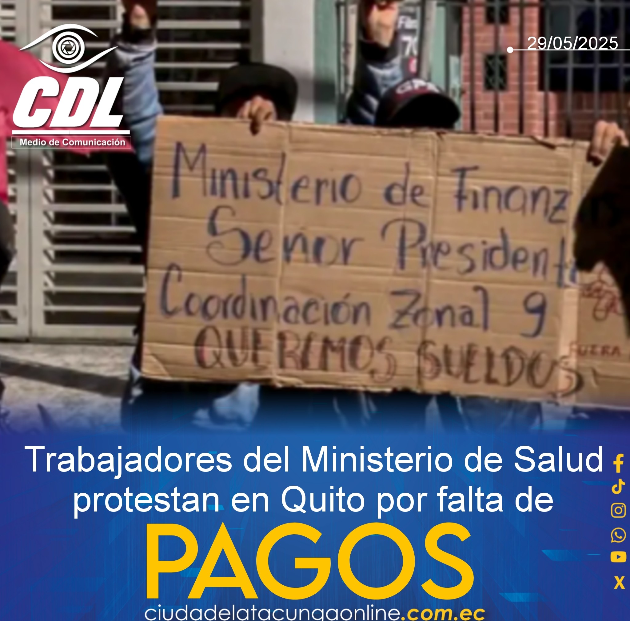 Trabajadores del Ministerio de Salud protestan en Quito por falta de pagos