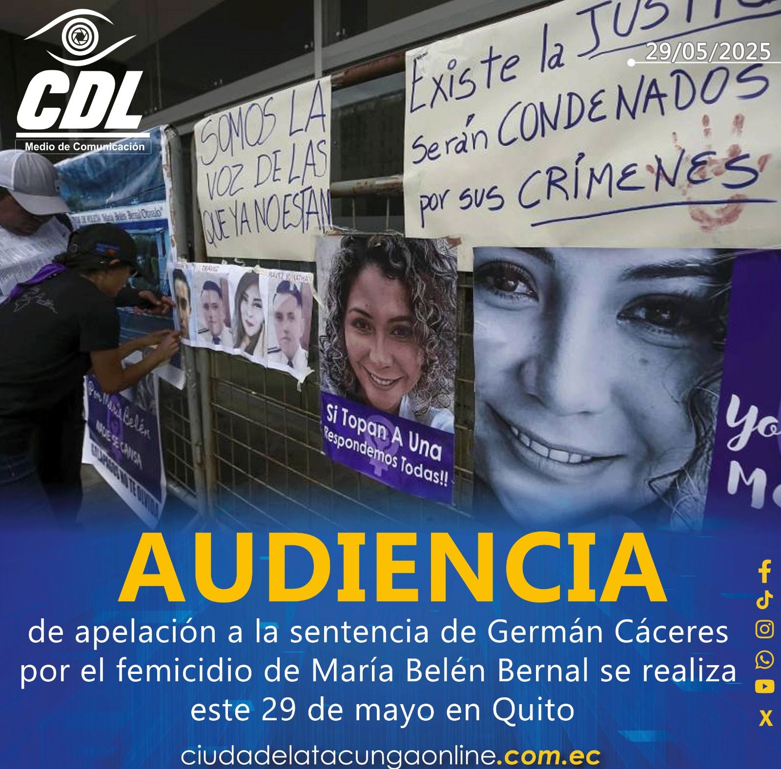 La audiencia de apelación a la sentencia de Germán Cáceres por el femicidio de María Belén Bernal se realiza este 29 de mayo en Quito