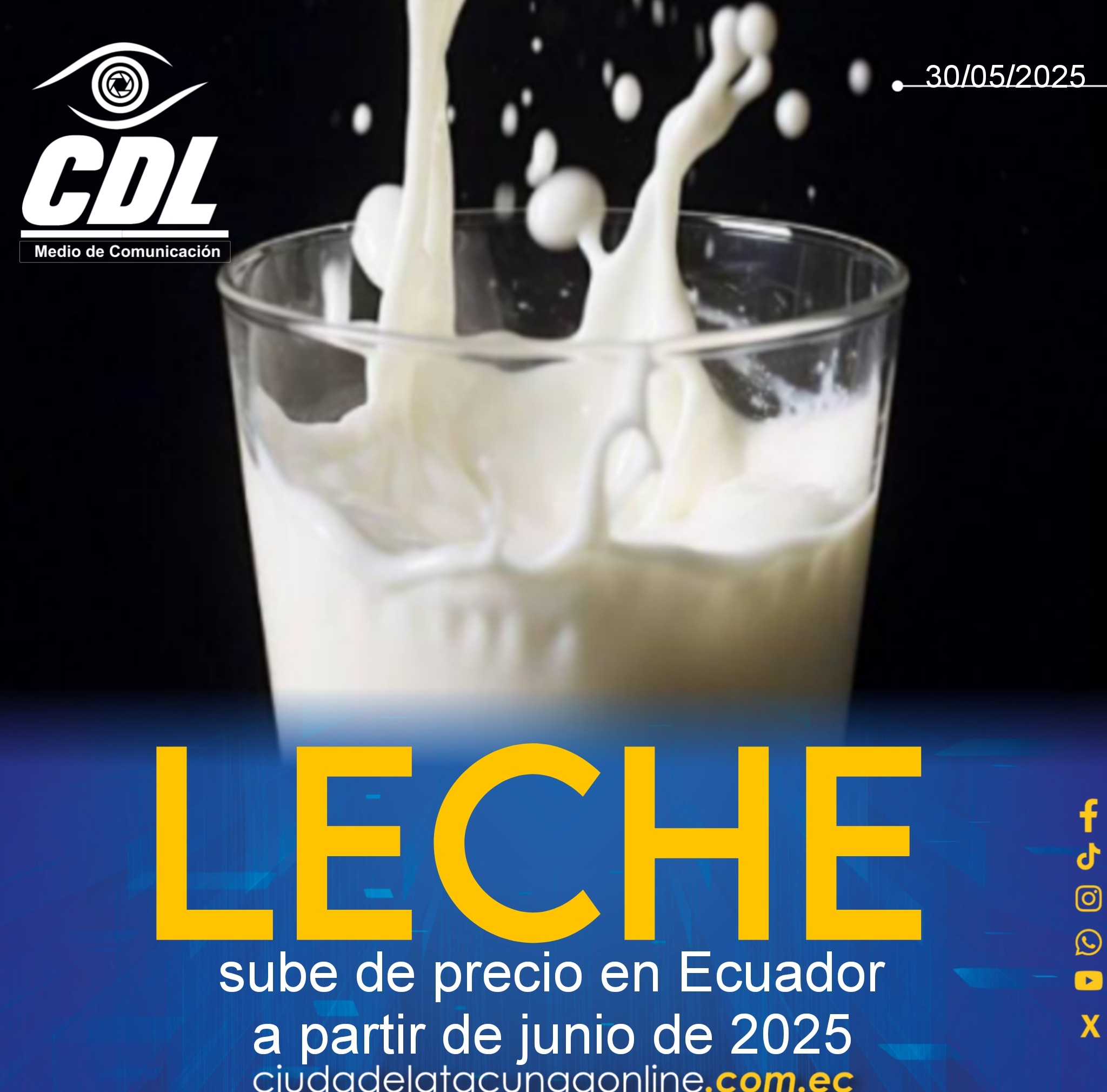 La leche sube de precio en Ecuador a partir de junio de 2025