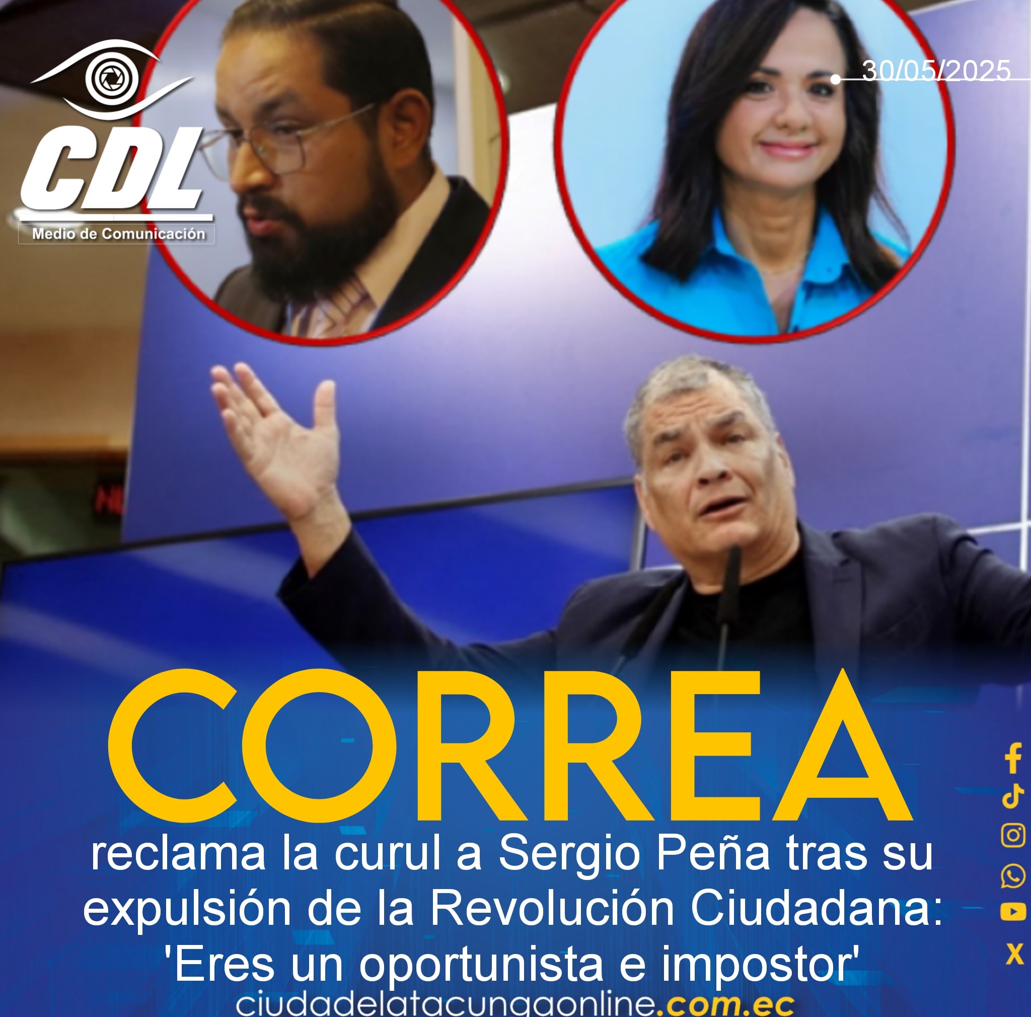 Rafael Correa reclama la curul a Sergio Peña tras su expulsión de la Revolución Ciudadana: ‘Eres un oportunista e impostor’.