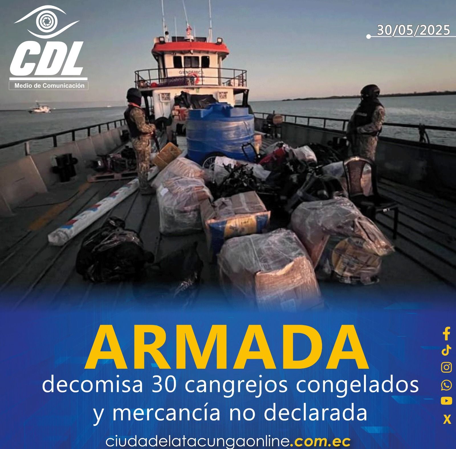 Galápagos: Armada decomisa 30 cangrejos congelados y mercancía no declarada