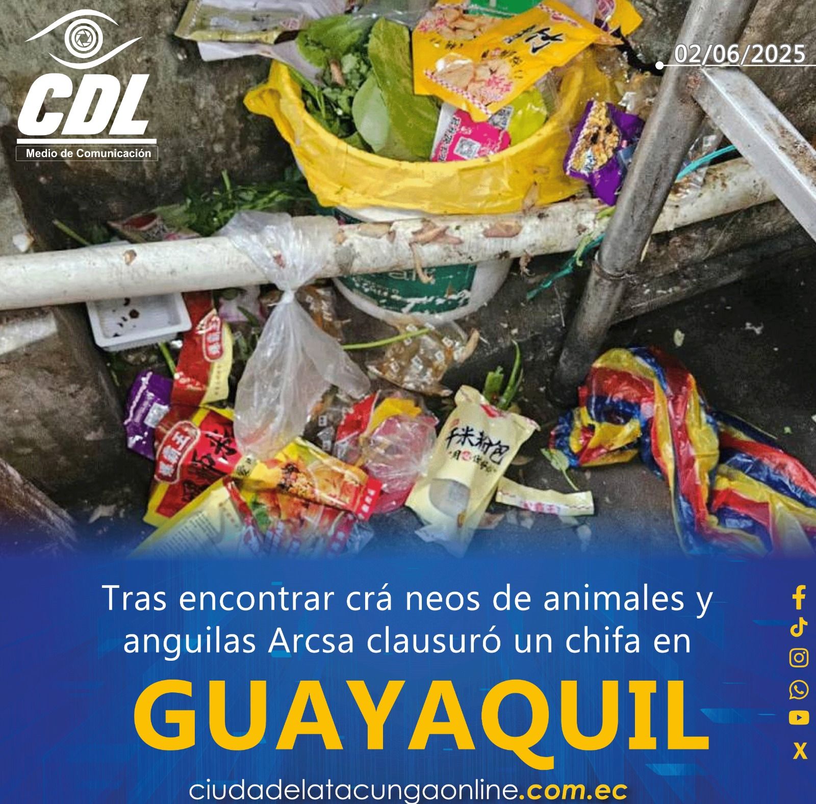Tras encontrar cráneos de animales y anguilas, Arcsa clausuró un chifa en el centro de Guayaquil