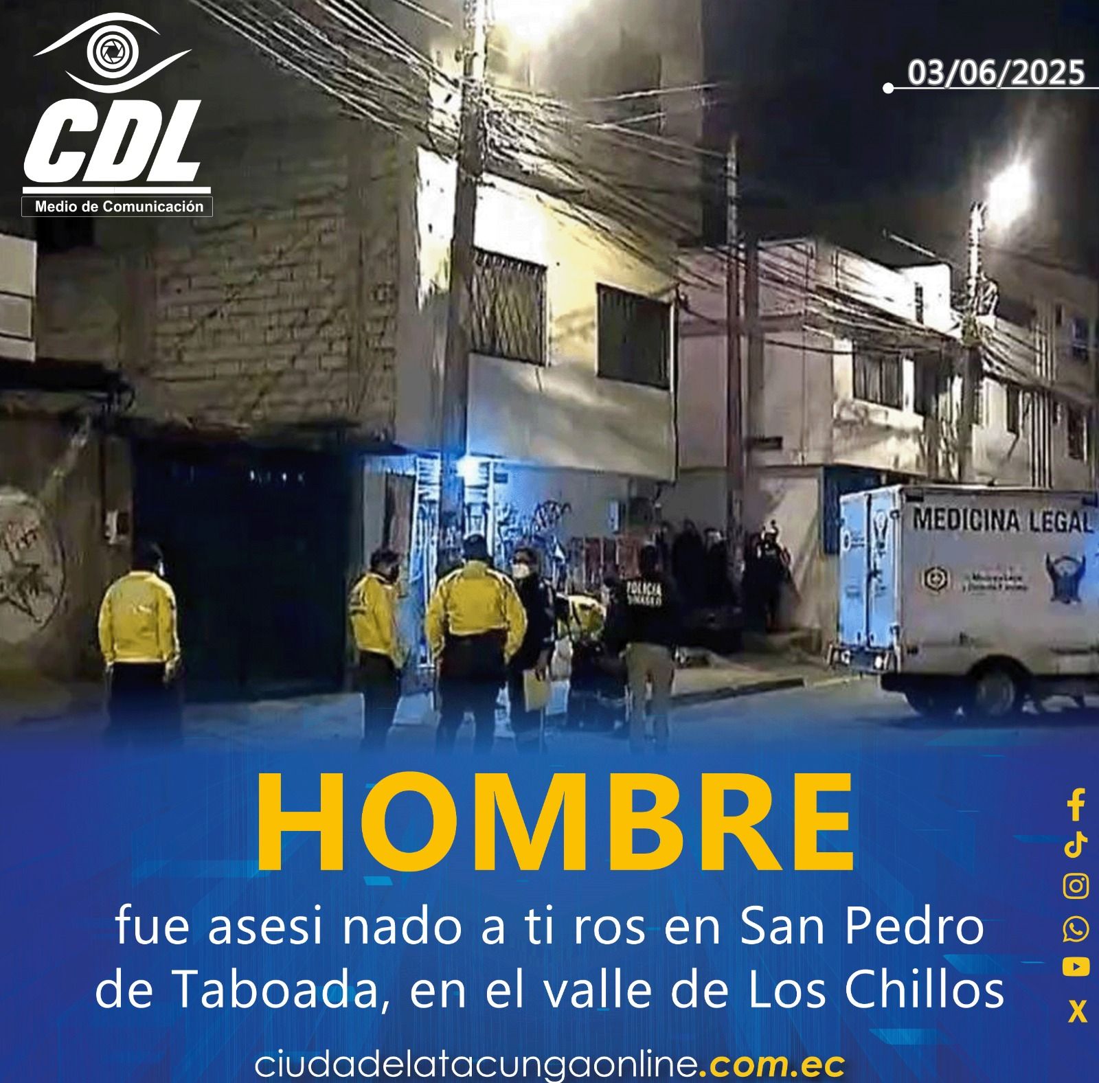 Un hombre fue asesinado a tiros en San Pedro de Taboada, en el valle de Los Chillos
