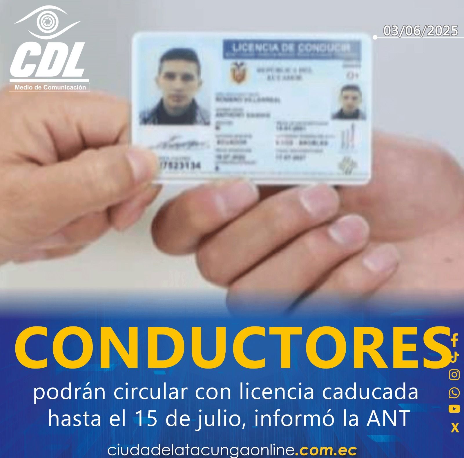 Los conductores podrán circular con licencia caducada hasta el 15 de julio, informó la Agencia Nacional de Tránsito