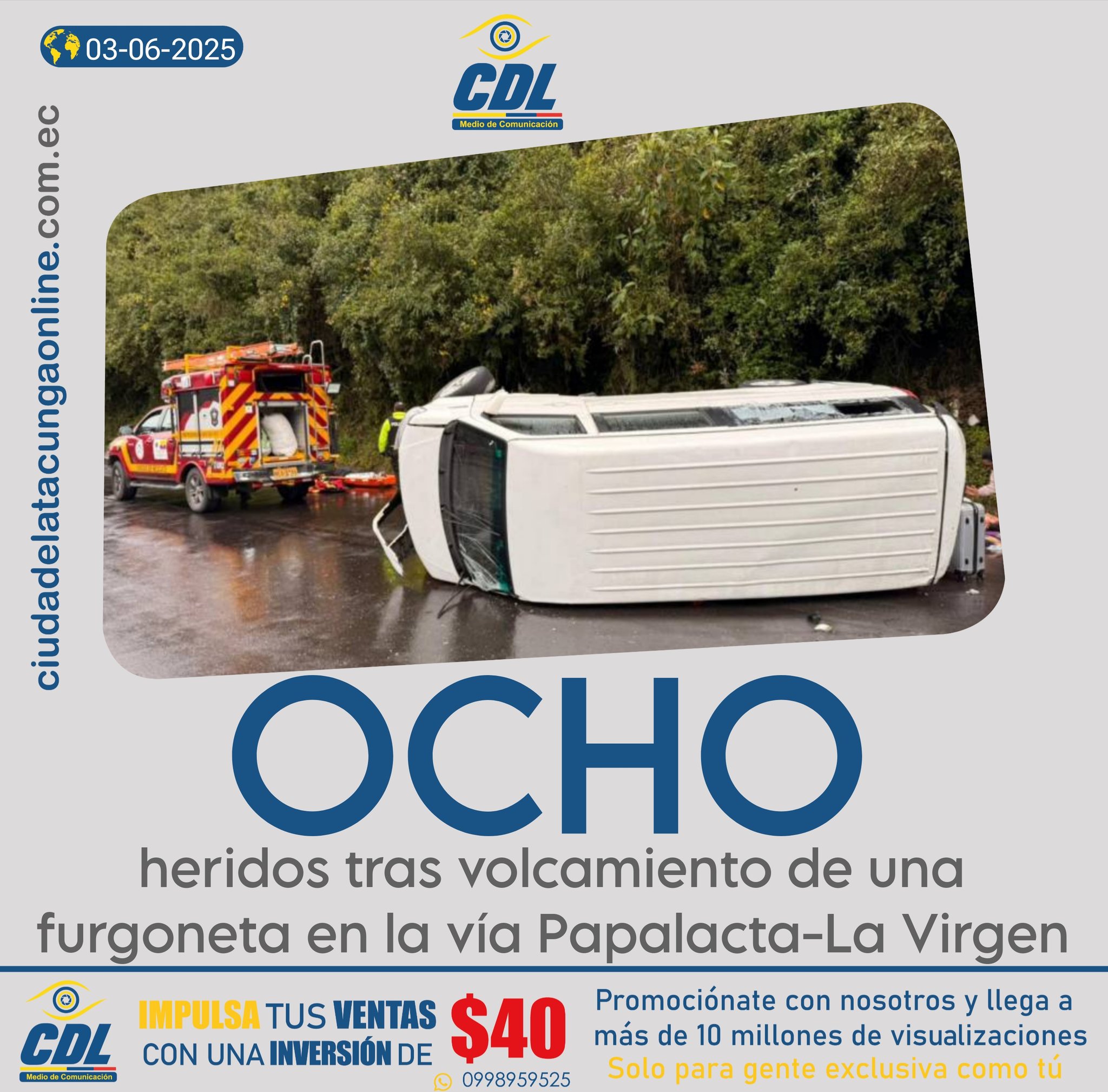 Ocho heridos tras volcamiento de una furgoneta en la vía Papalacta-La Virgen