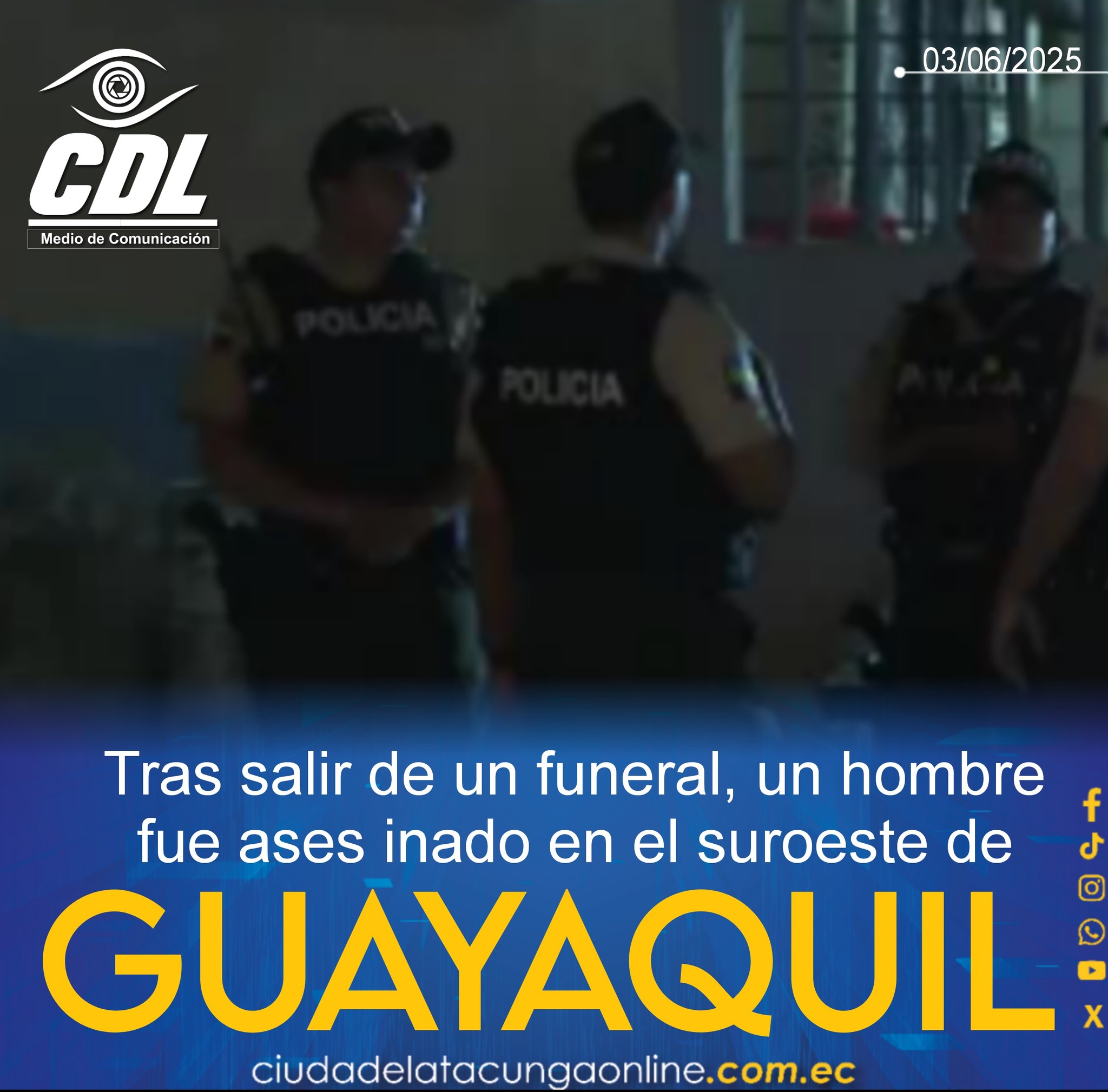 Tras salir de un funeral, un hombre fue asesinado en el suroeste de Guayaquil