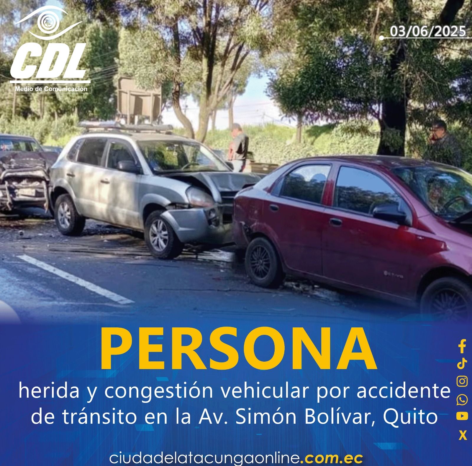 Persona herida y congestión vehicular por accidente de tránsito en la Av. Simón Bolívar