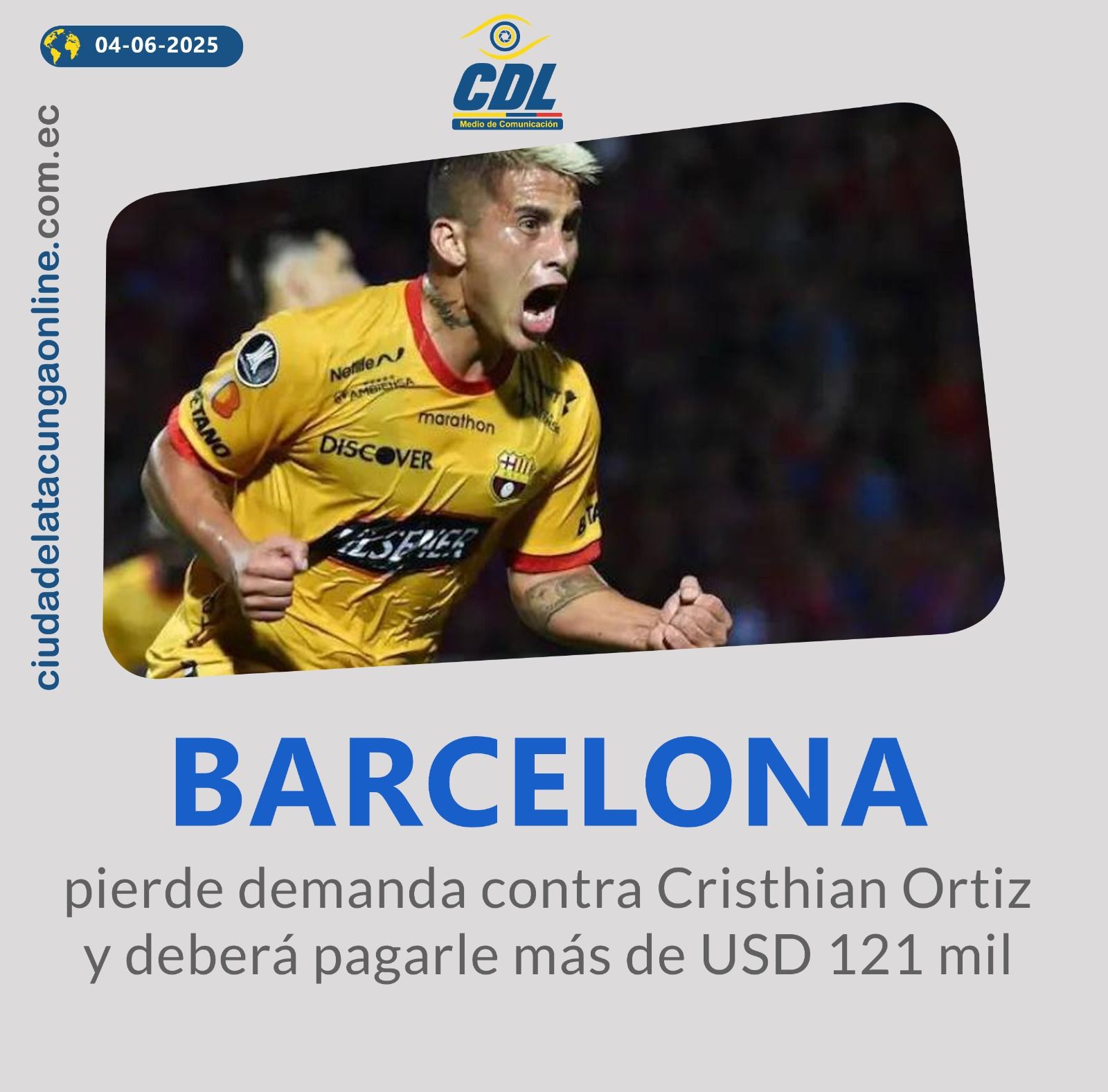 Barcelona SC pierde demanda contra Cristhian Ortiz y deberá pagarle más de USD 121 mil