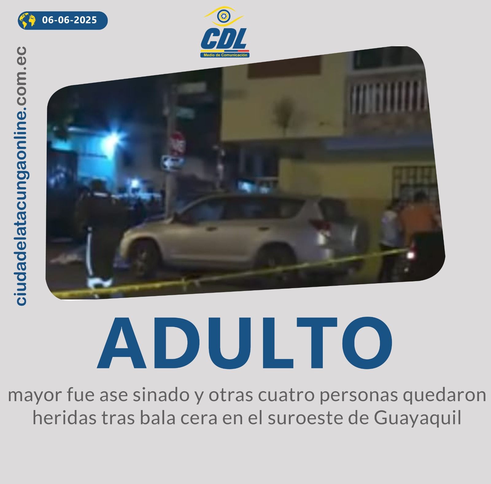 Un adulto mayor fue asesinado y otras cuatro personas quedaron heridas tras balacera en el suroeste de Guayaquil