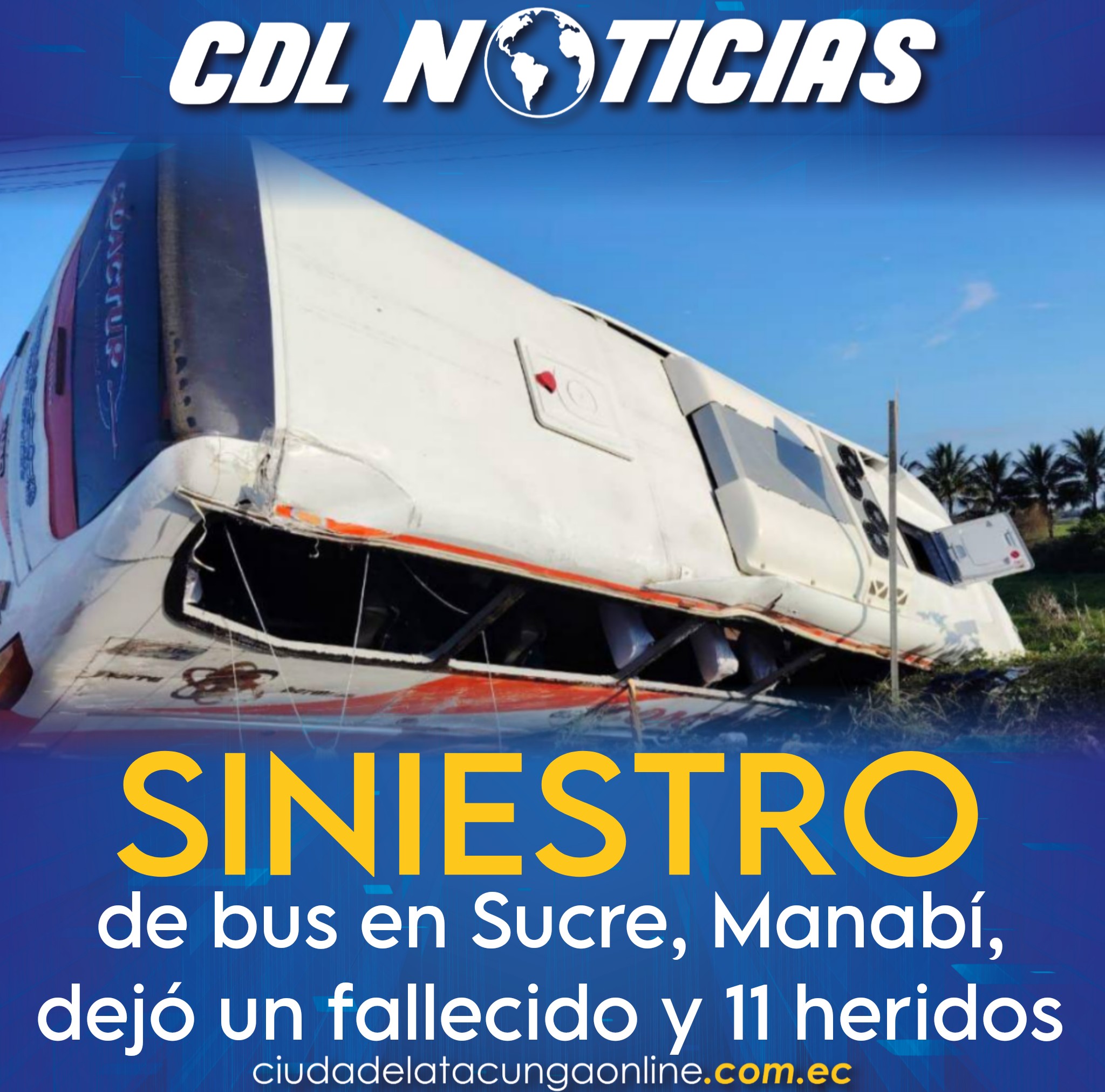 Un siniestro de bus en Sucre, Manabí, dejó un fallecido y 11 heridos