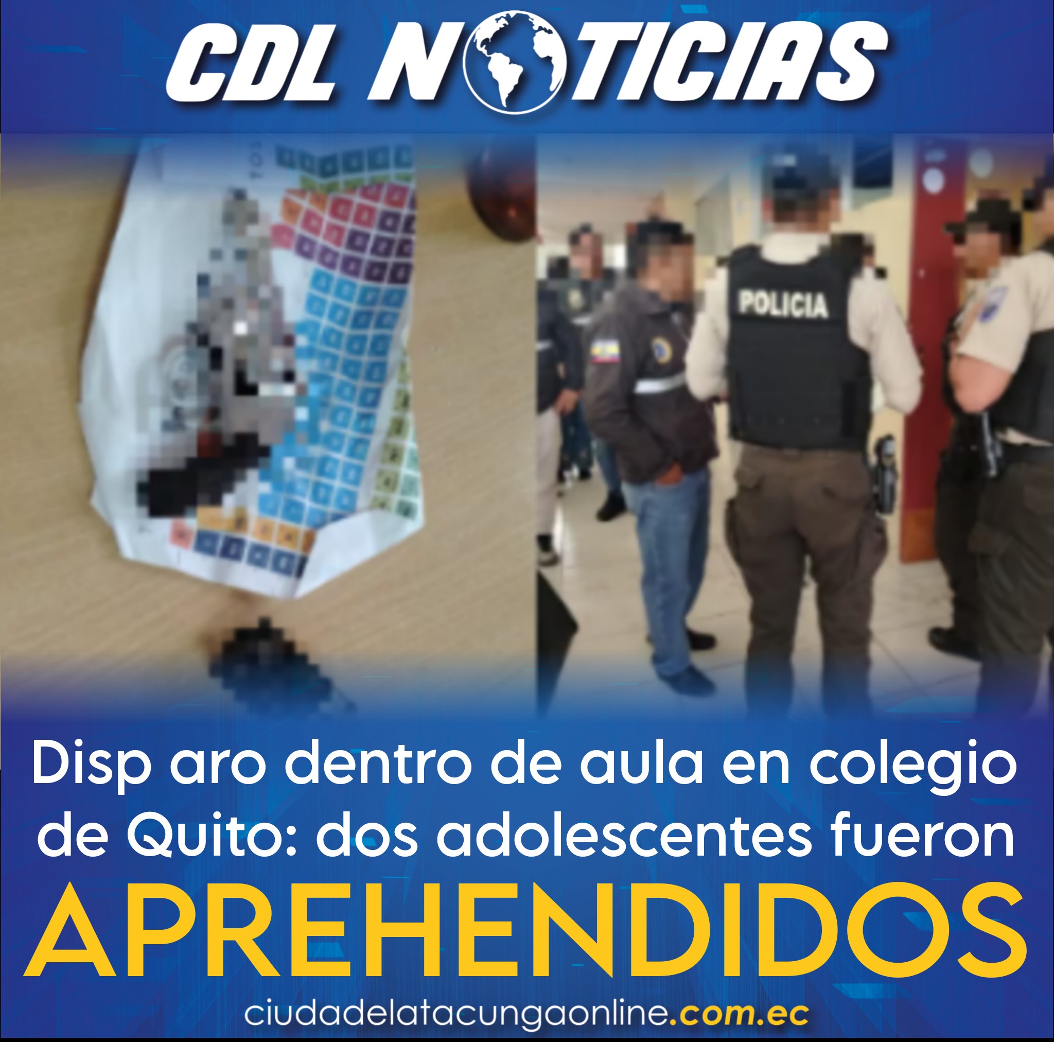 Disp aro dentro de aula en colegio de Quito: dos adolescentes fueron aprehendidos