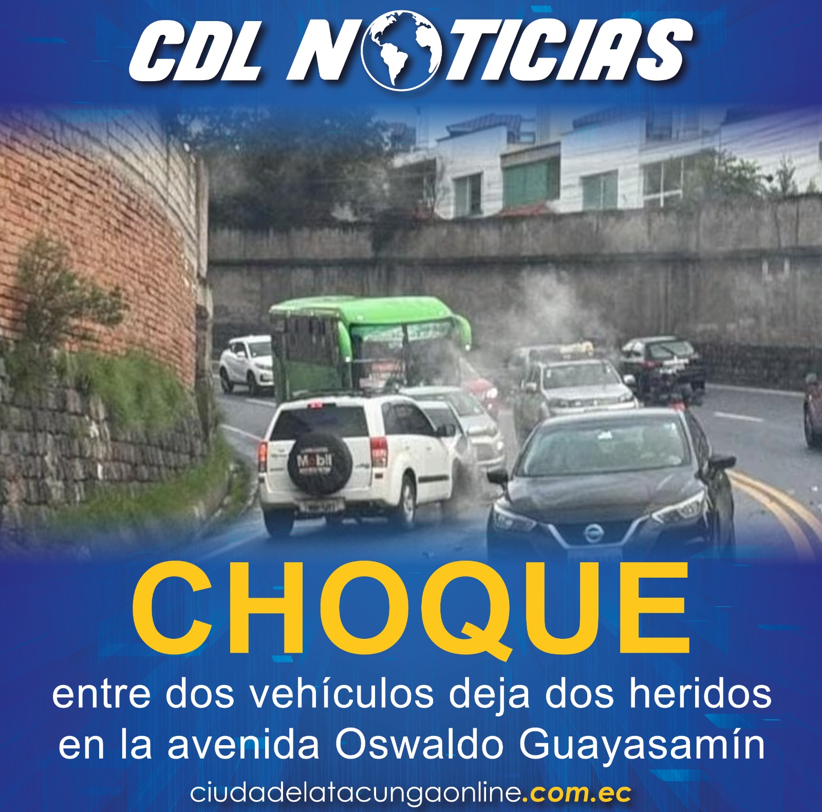 Choque entre dos vehículos deja dos heridos en la avenida Oswaldo Guayasamín