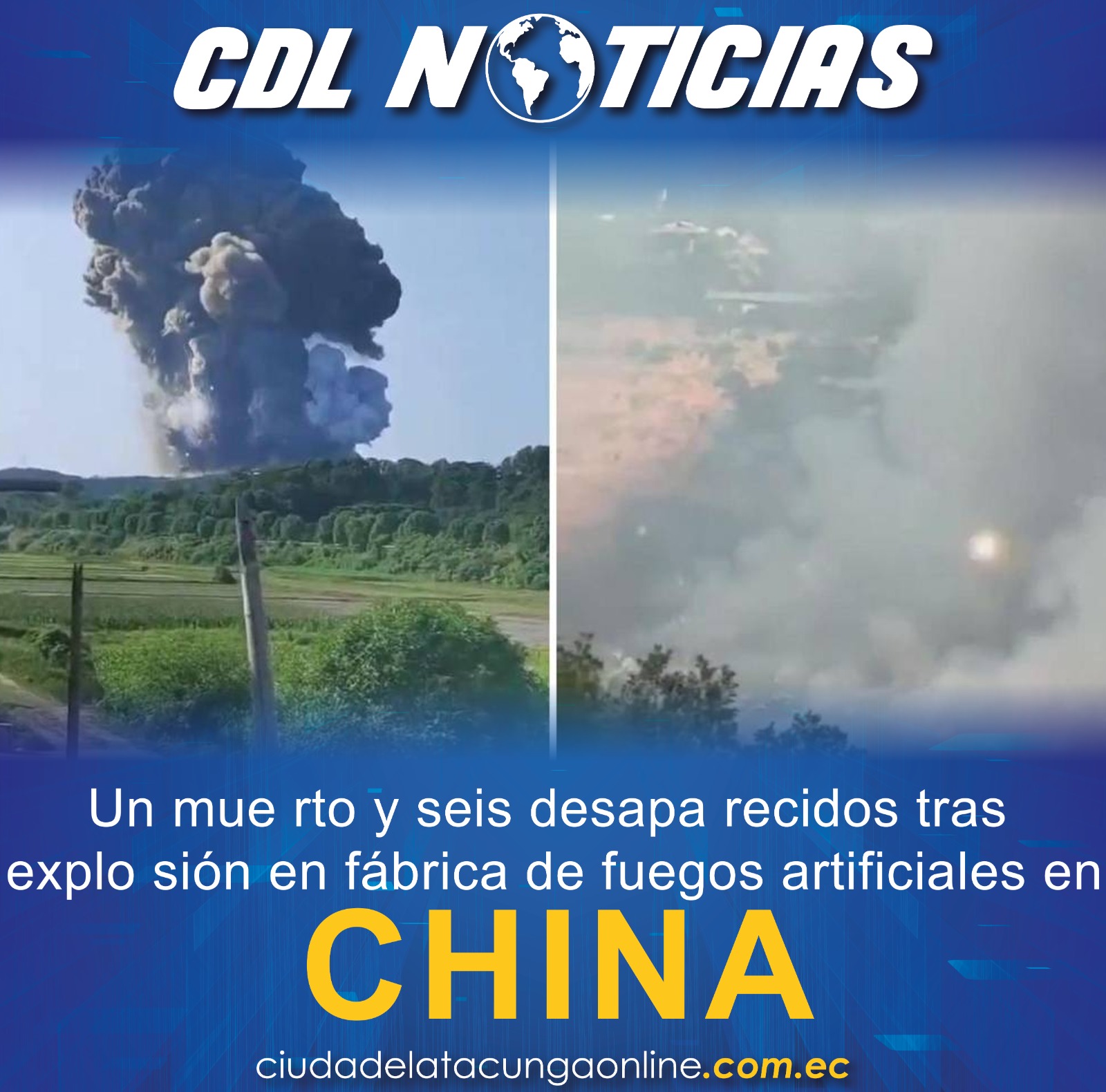 China: Un muerto y seis desaparecidos tras explosión en fábrica de fuegos artificiales