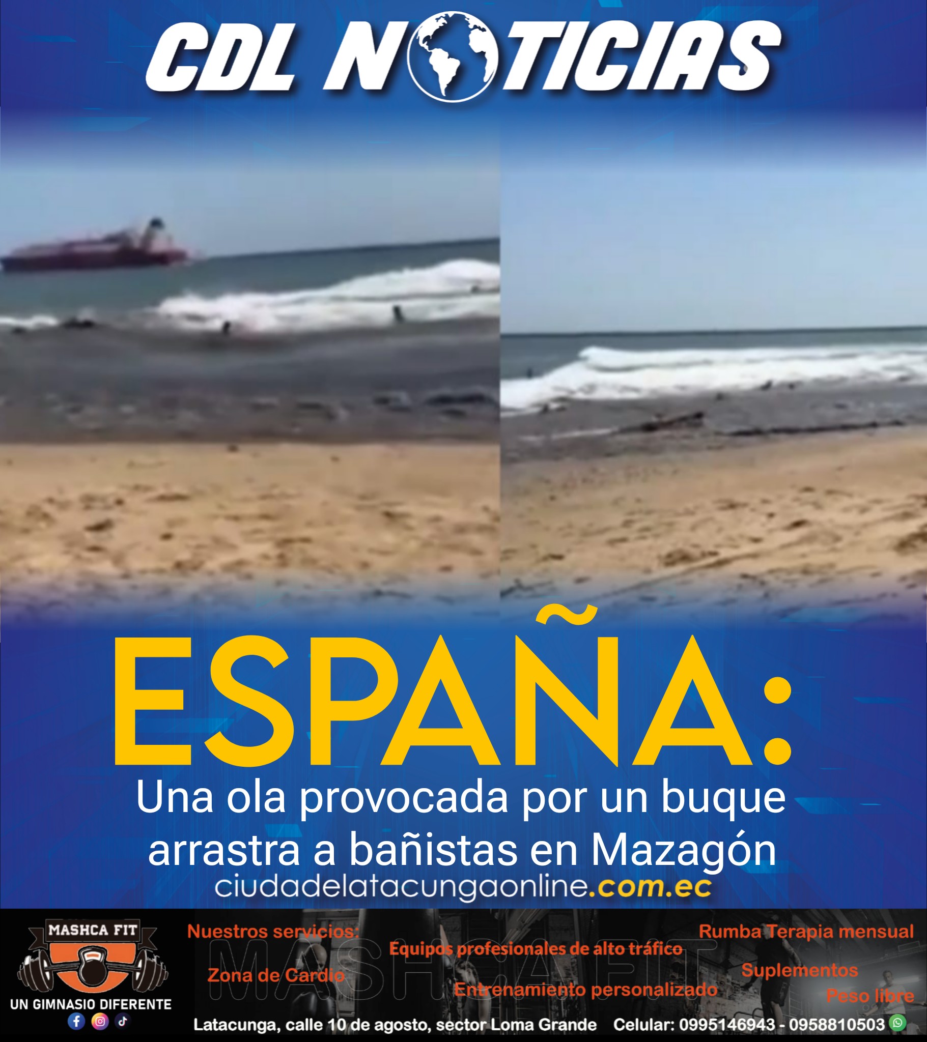 España: Una ola provocada por un buque arrastra a bañistas en Mazagón