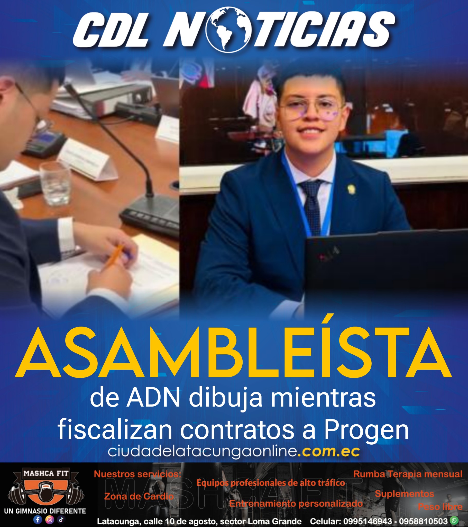 Asambleísta de ADN dibuja mientras fiscalizan contratos a Progen