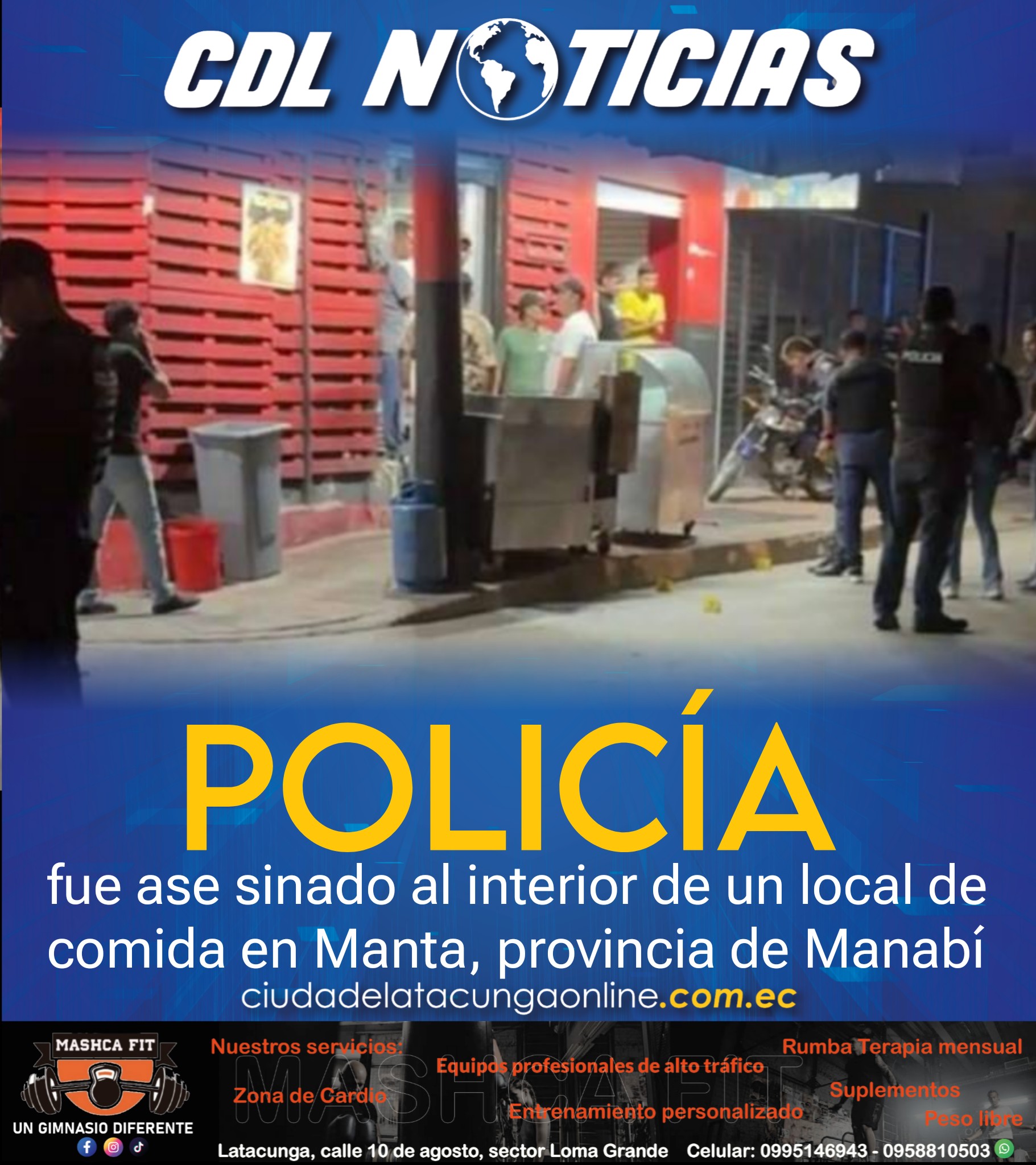 Policía fue asesinado al interior de un local de comida en Manta, provincia de Manabí
