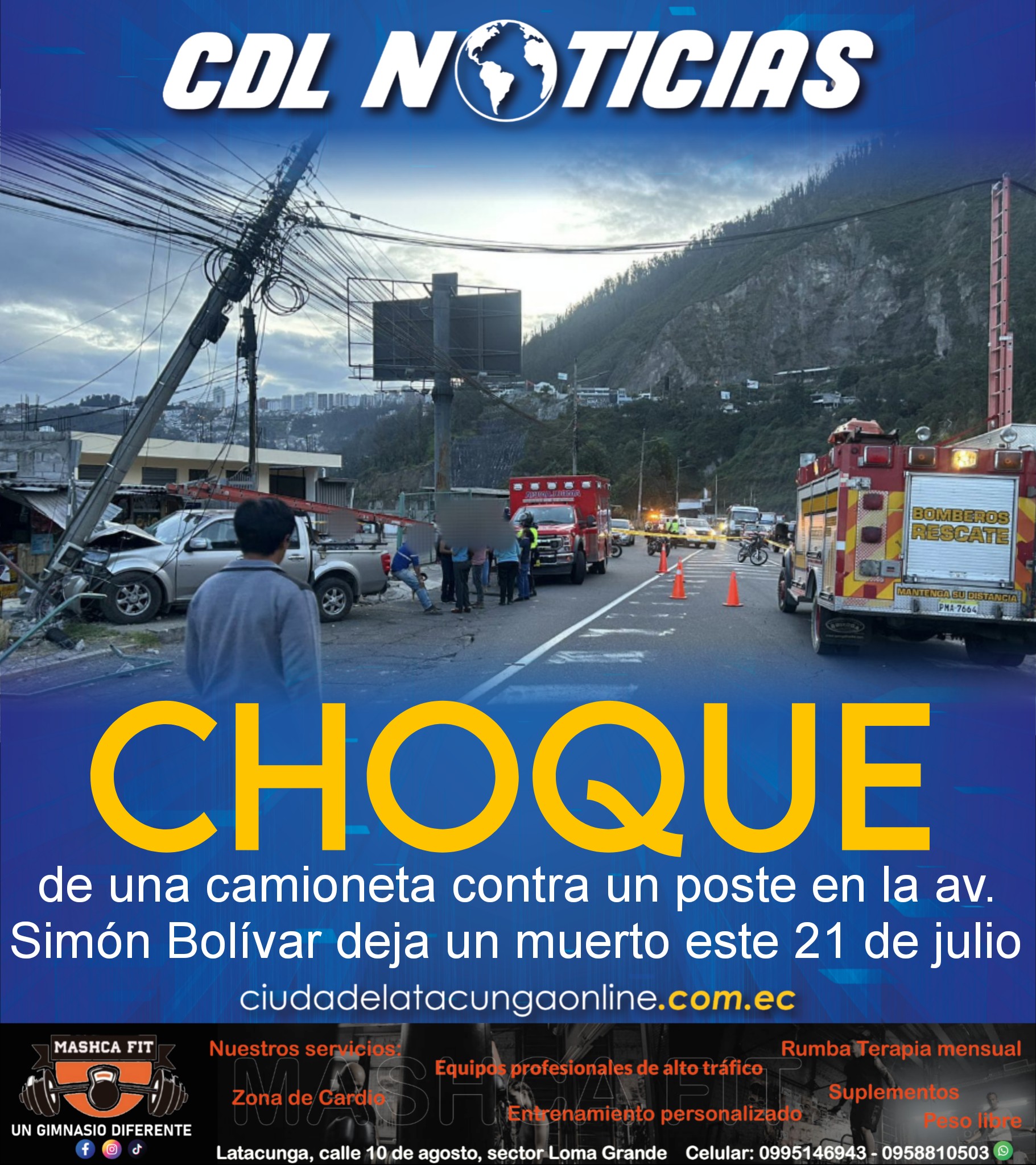 Choque de una camioneta contra un poste en la av. Simón Bolívar deja un muerto este 21 de julio