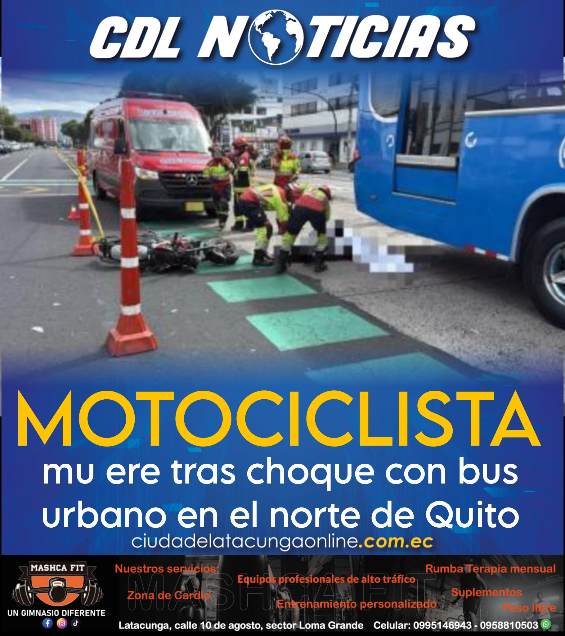 Motociclista mu ere tras choque con bus urbano en el norte de Quito