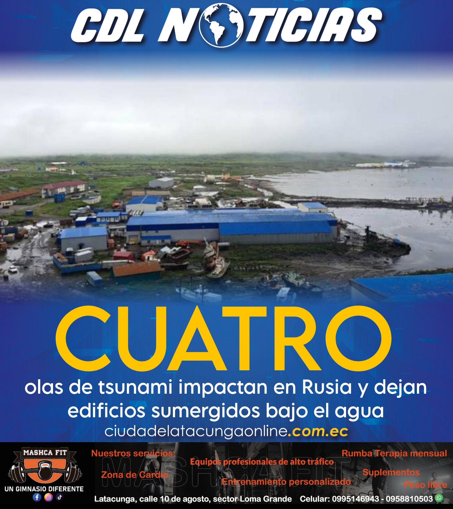 Cuatro olas de tsunami impactan en Rusia y dejan edificios sumergidos bajo el agua