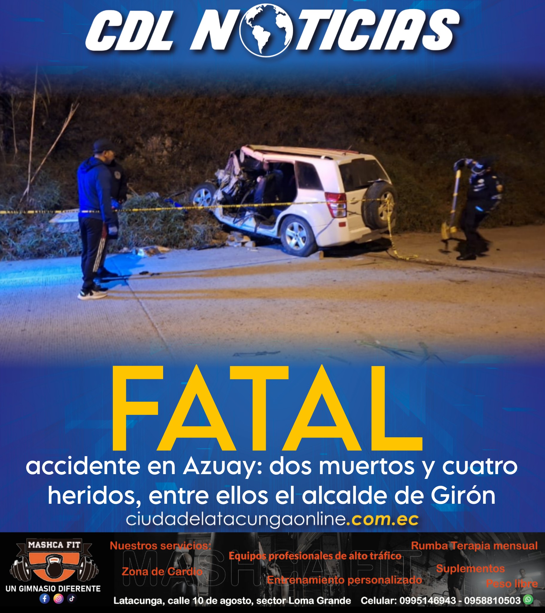Fatal accidente en Azuay: dos muertos y cuatro heridos, entre ellos el alcalde de Girón