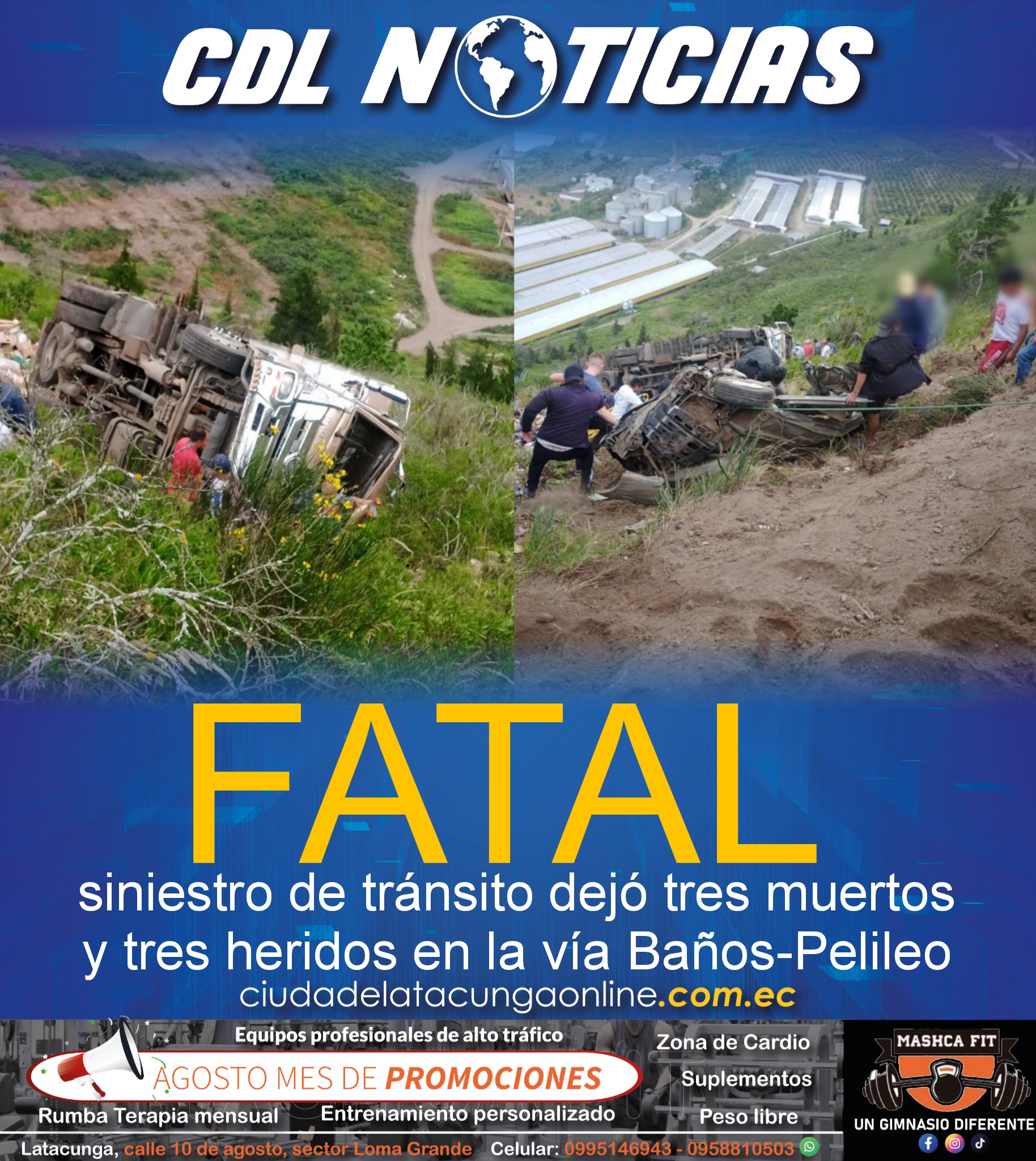 Fatal siniestro de tránsito dejó tres muertos y tres heridos en la vía Baños-Pelileo de Tungurahua