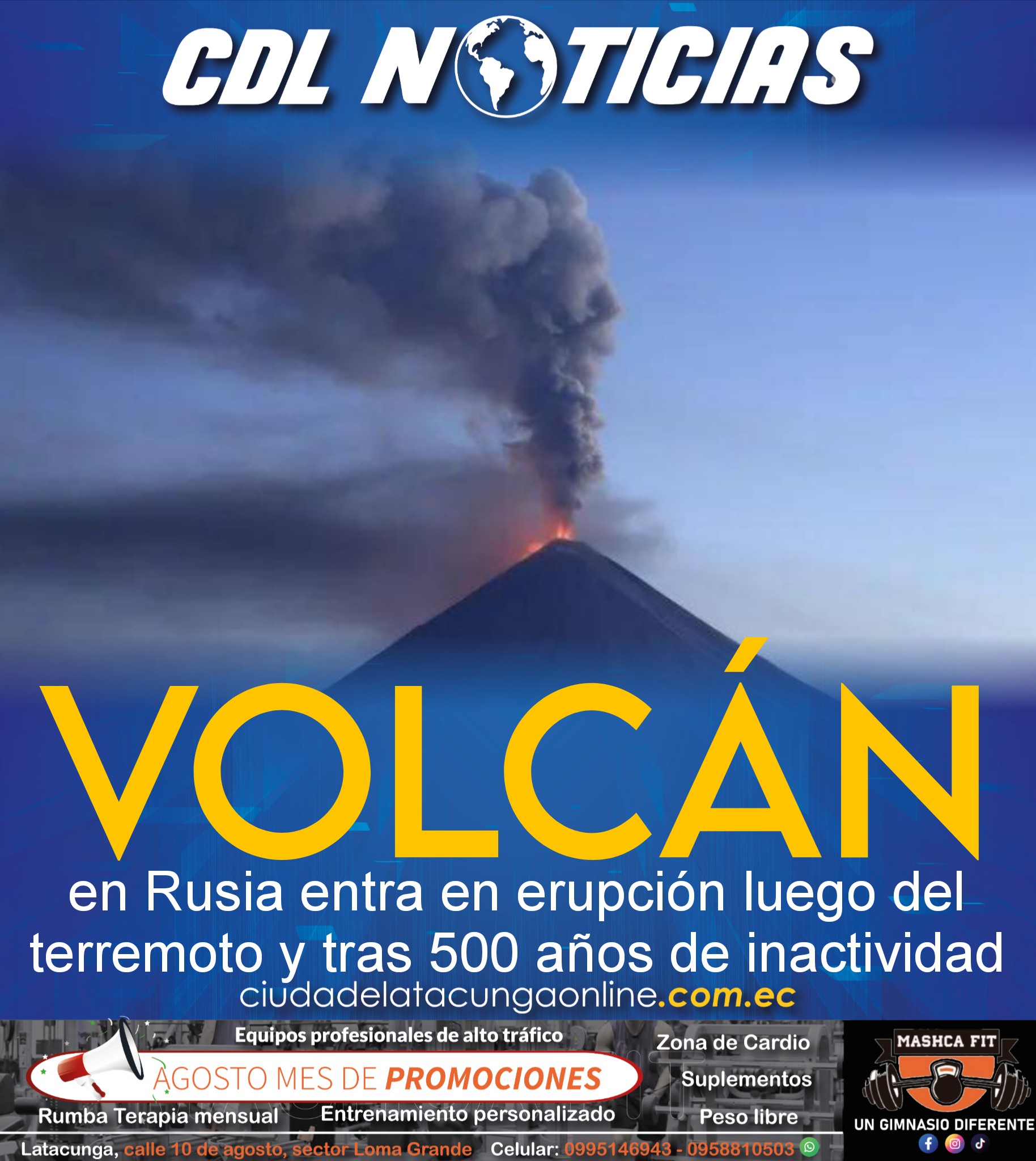 Volcán en Rusia entra en erupción luego del terremoto y tras 500 años de inactividad