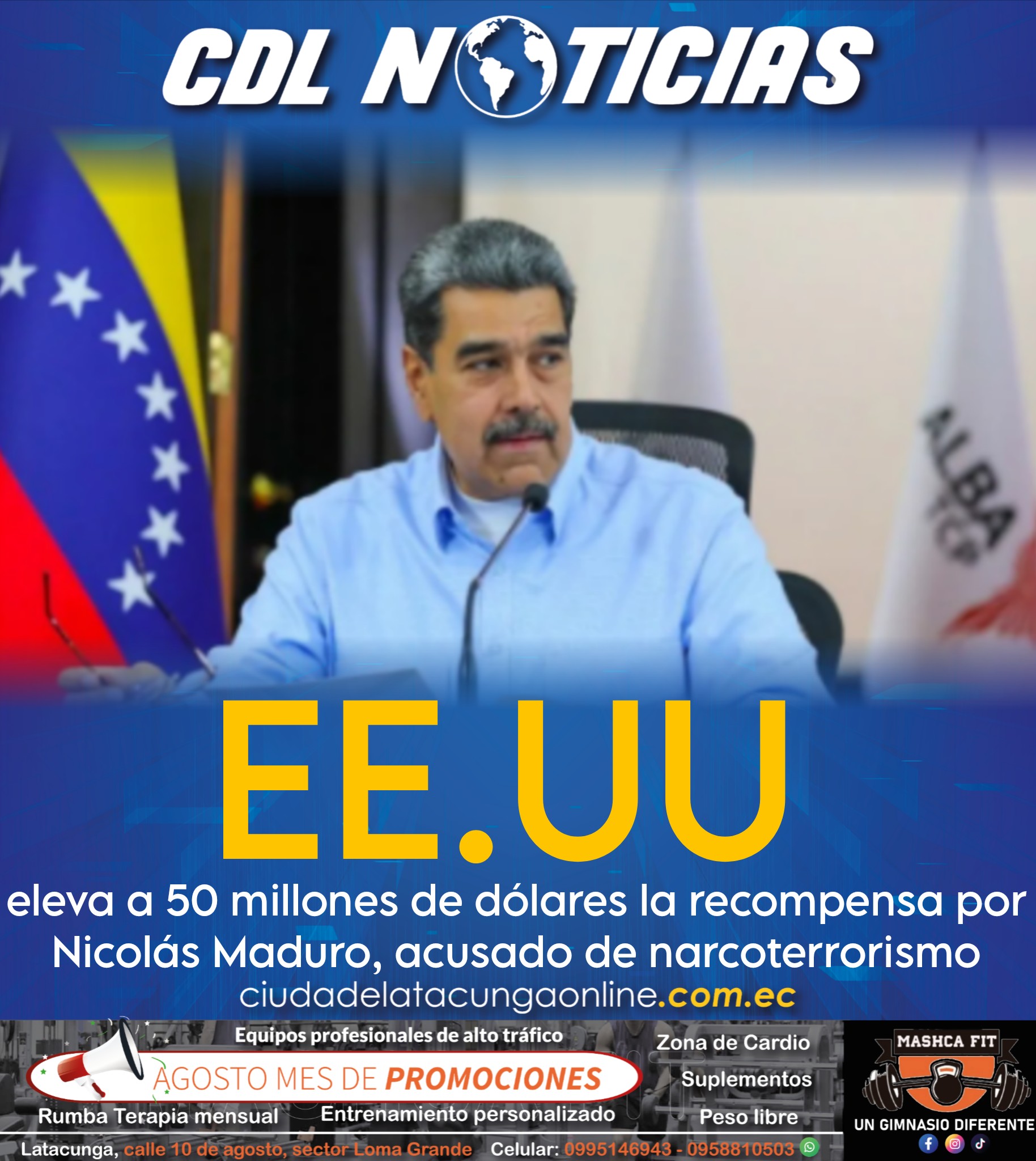 EE. UU. eleva a 50 millones de dólares la recompensa por Nicolás Maduro, acusado de narcoterrorismo