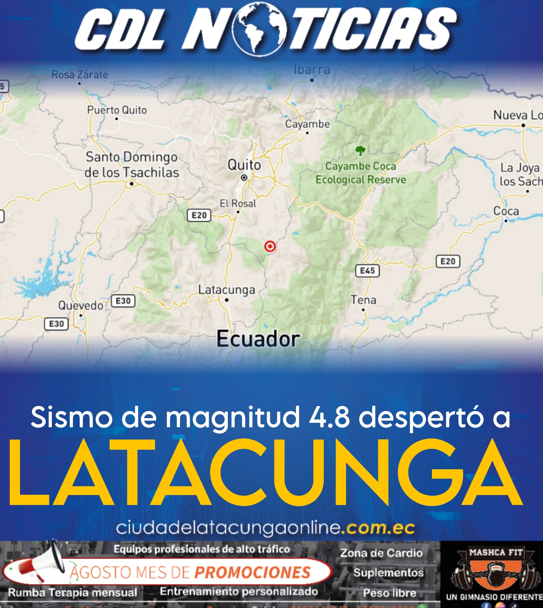 Sismo de magnitud 4.8 despertó a Latacunga