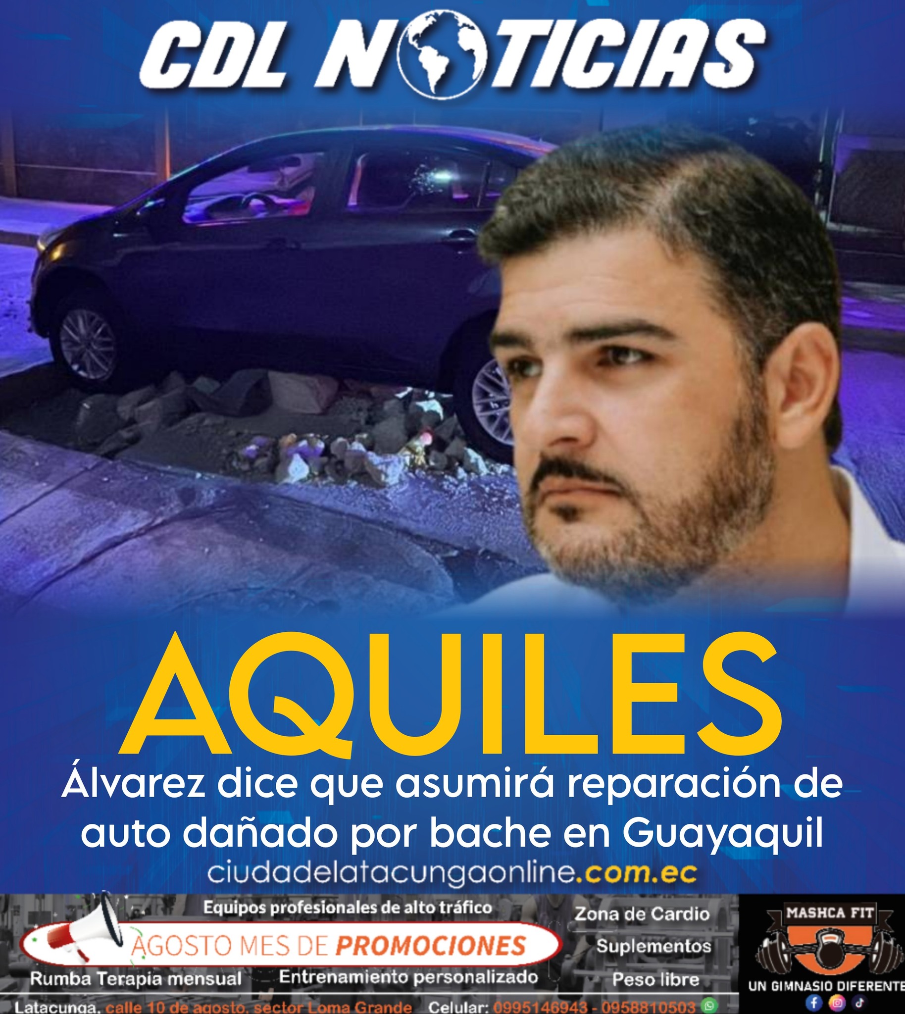 Aquiles Álvarez dice que asumirá reparación de auto dañado por bache en Guayaquil