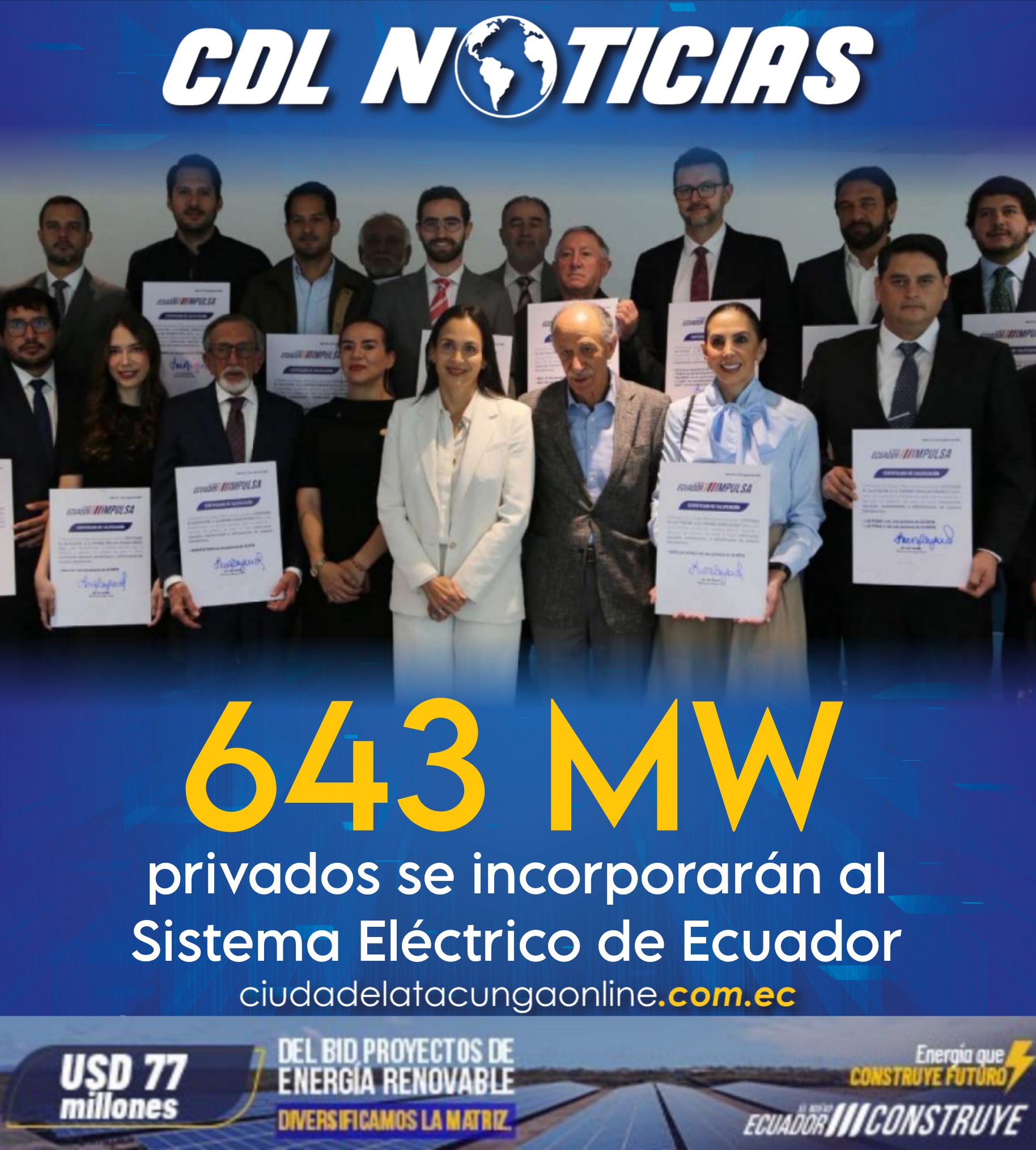 643 MW privados se incorporarán al Sistema Eléctrico de Ecuador