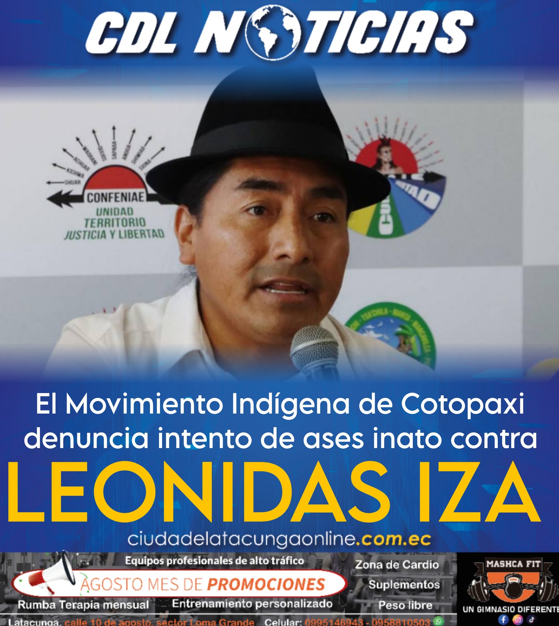 El Movimiento Indígena de Cotopaxi denuncia intento de ases inato contra Leonidas Iza