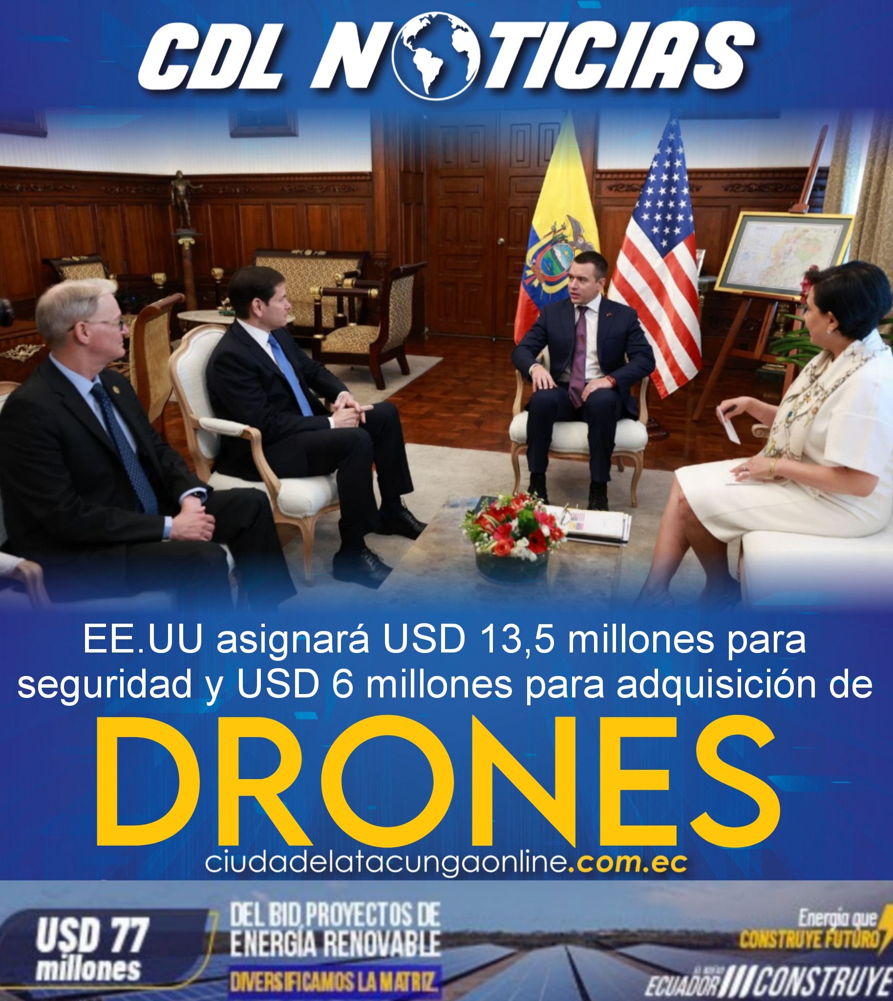 EE.UU asignará USD 13,5 millones para seguridad y USD 6 millones para adquisición de drones