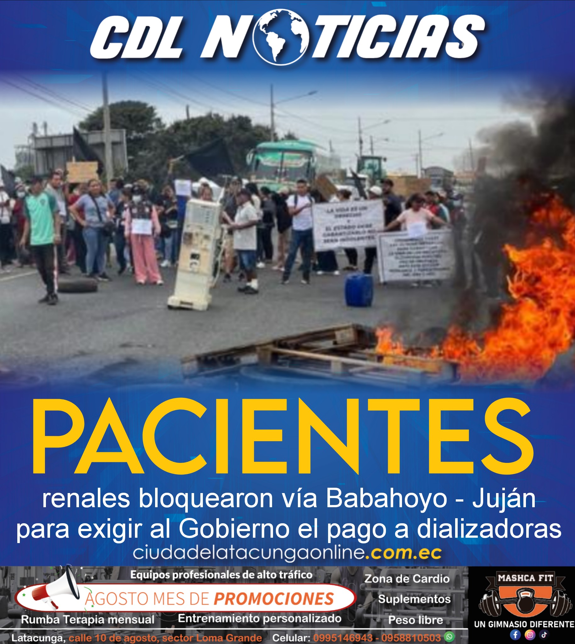 Pacientes renales bloquearon vía Babahoyo – Juján para exigir al Gobierno el pago a dializadoras
