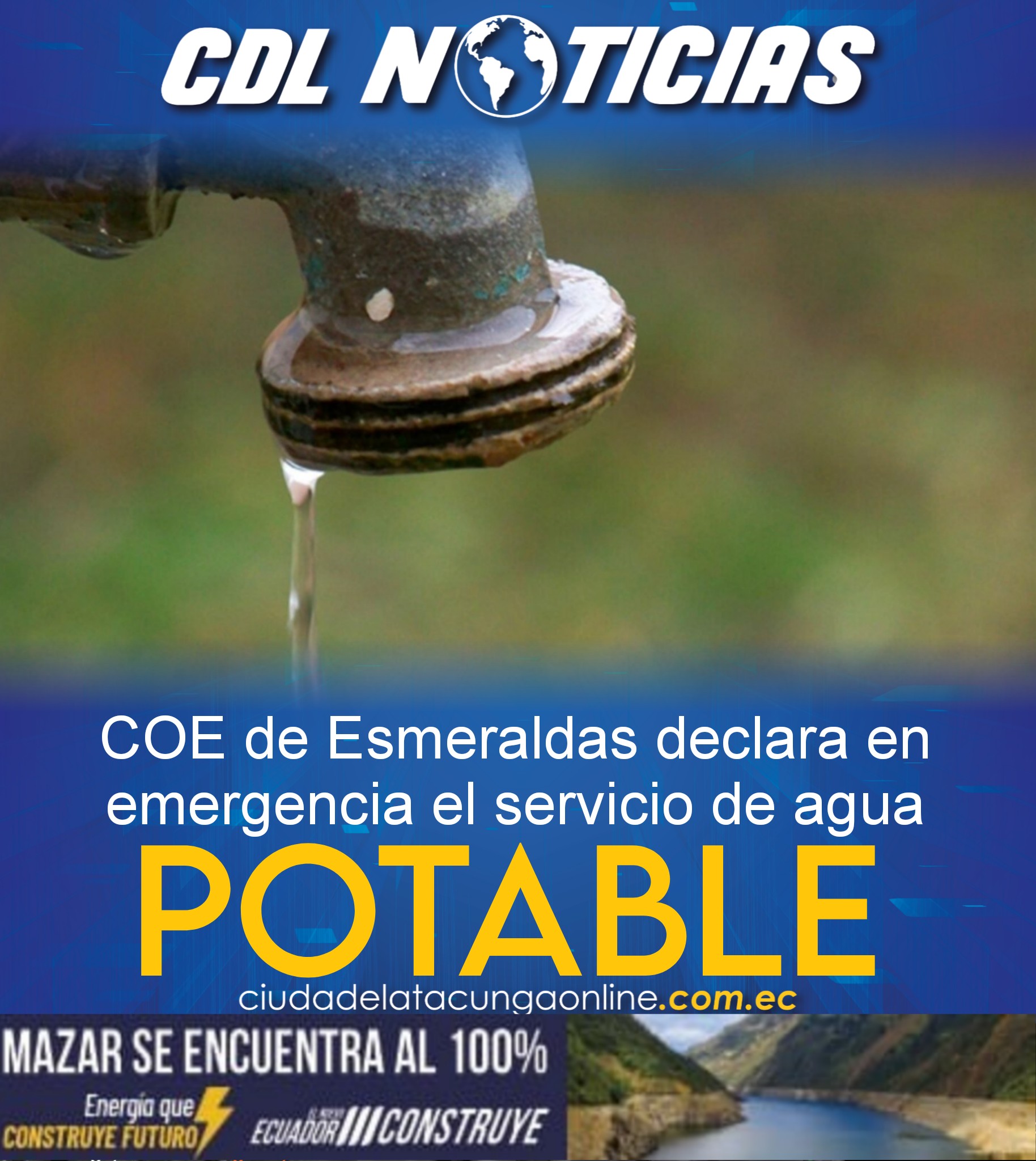 COE de Esmeraldas declara en emergencia el servicio de agua potable
