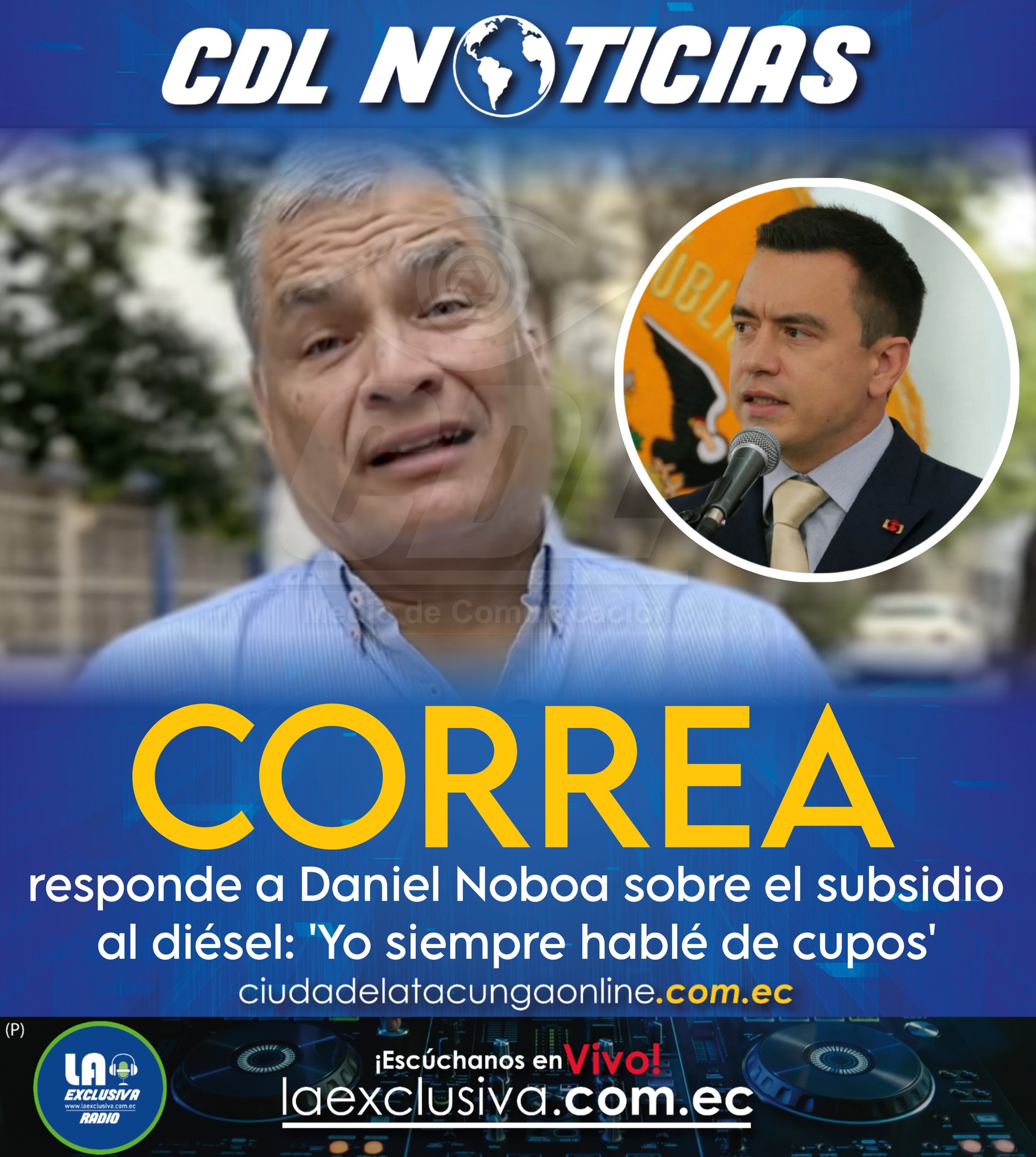 Rafael Correa responde a Daniel Noboa sobre el subsidio al diésel: ‘Yo siempre hablé de cupos’