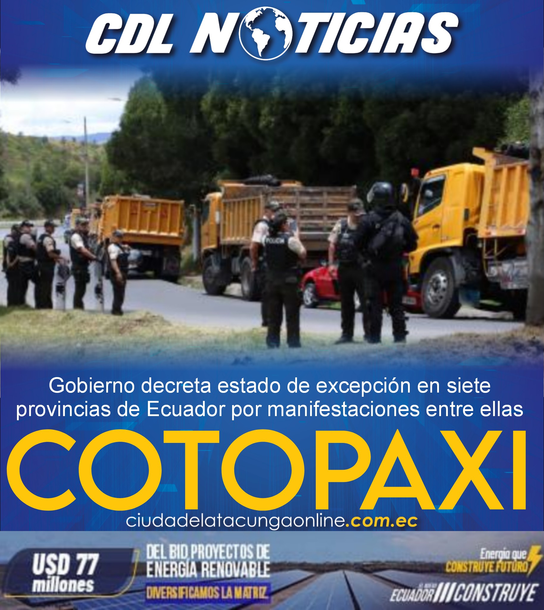 Gobierno decreta estado de excepción en siete provincias de Ecuador por manifestaciones entre ellas Cotopaxi