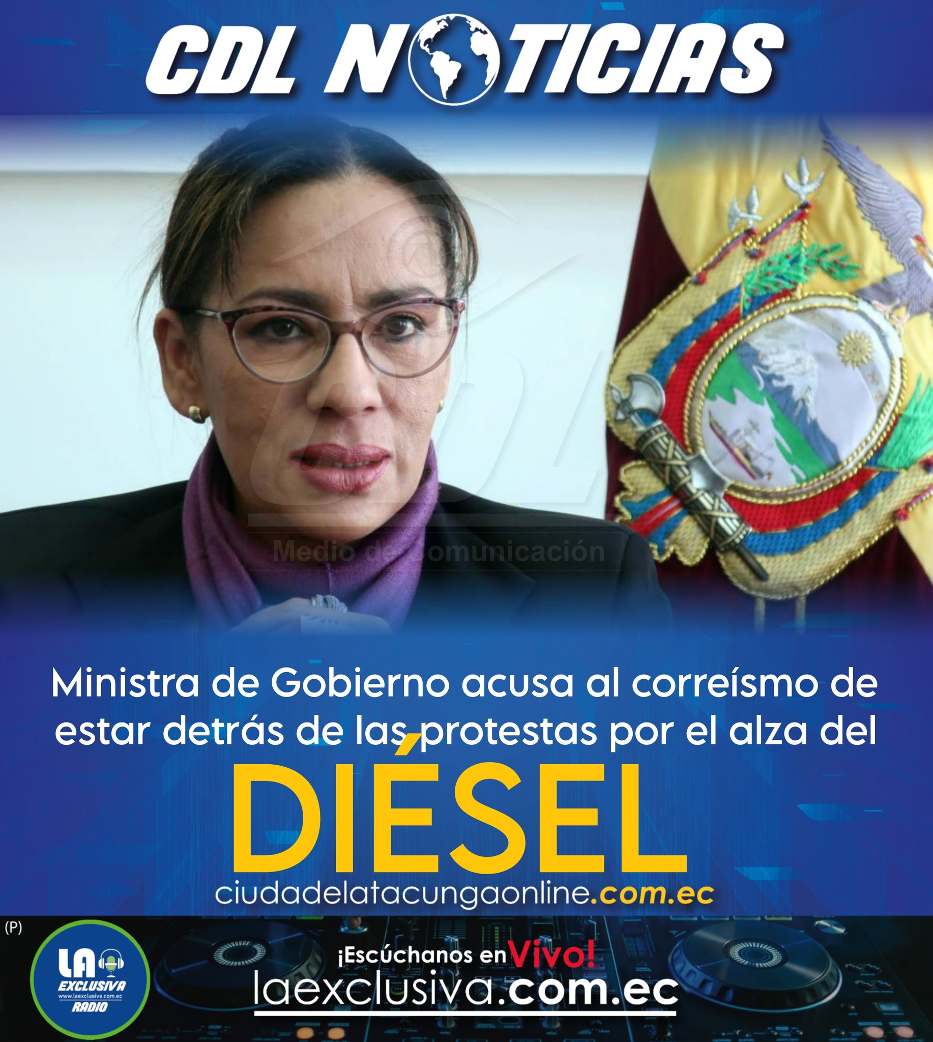 La ministra de Gobierno acusa al correísmo de estar detrás de las protestas por el alza del diésel