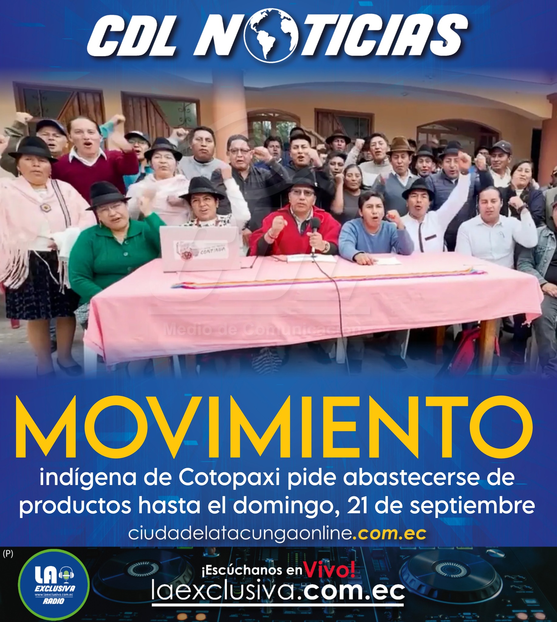 Movimiento indígena de Cotopaxi pide abastecerse de productos hasta el domingo, 21 de septiembre