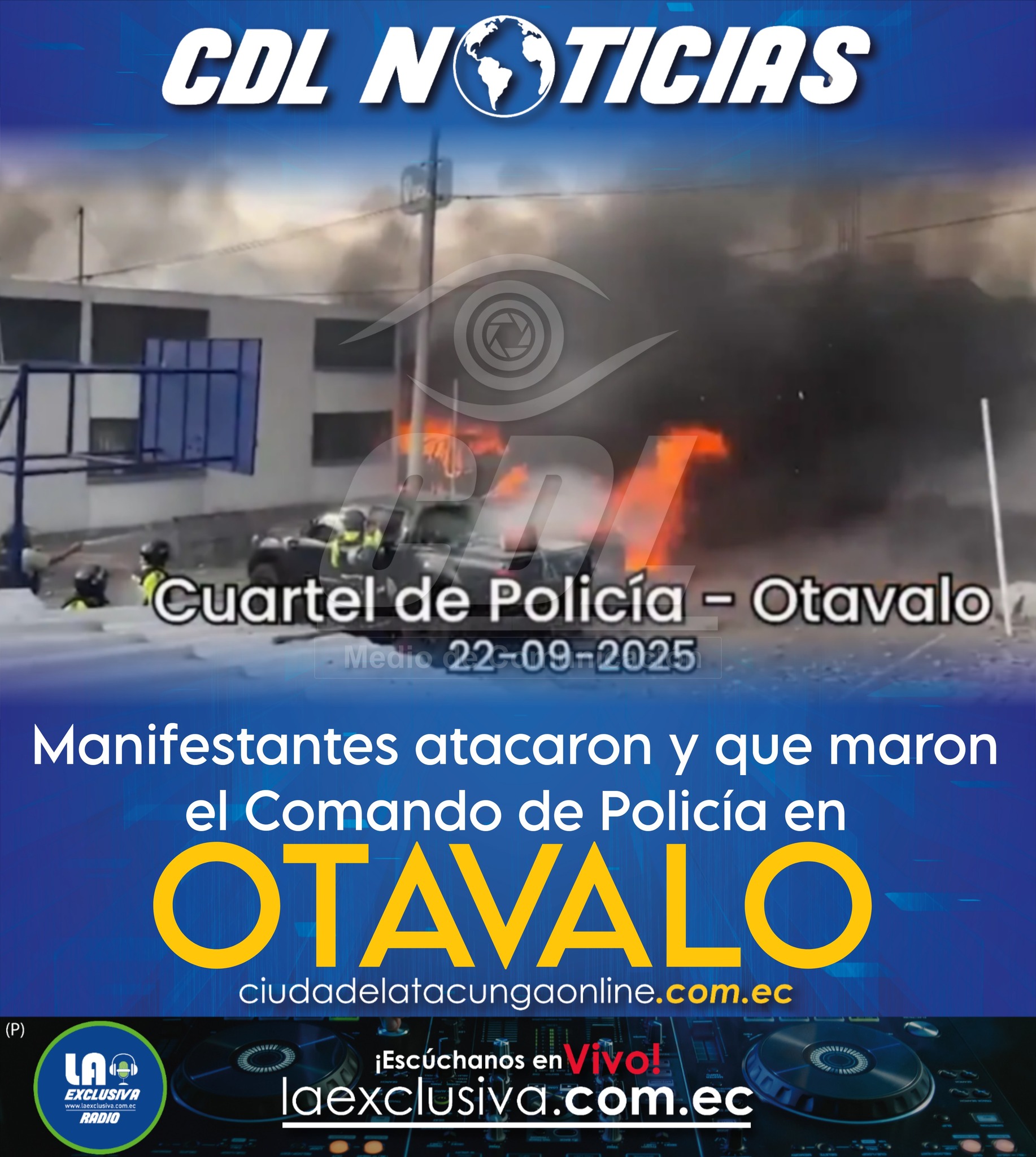 Manifestantes atacaron y que maron el Comando de Policía en Otavalo